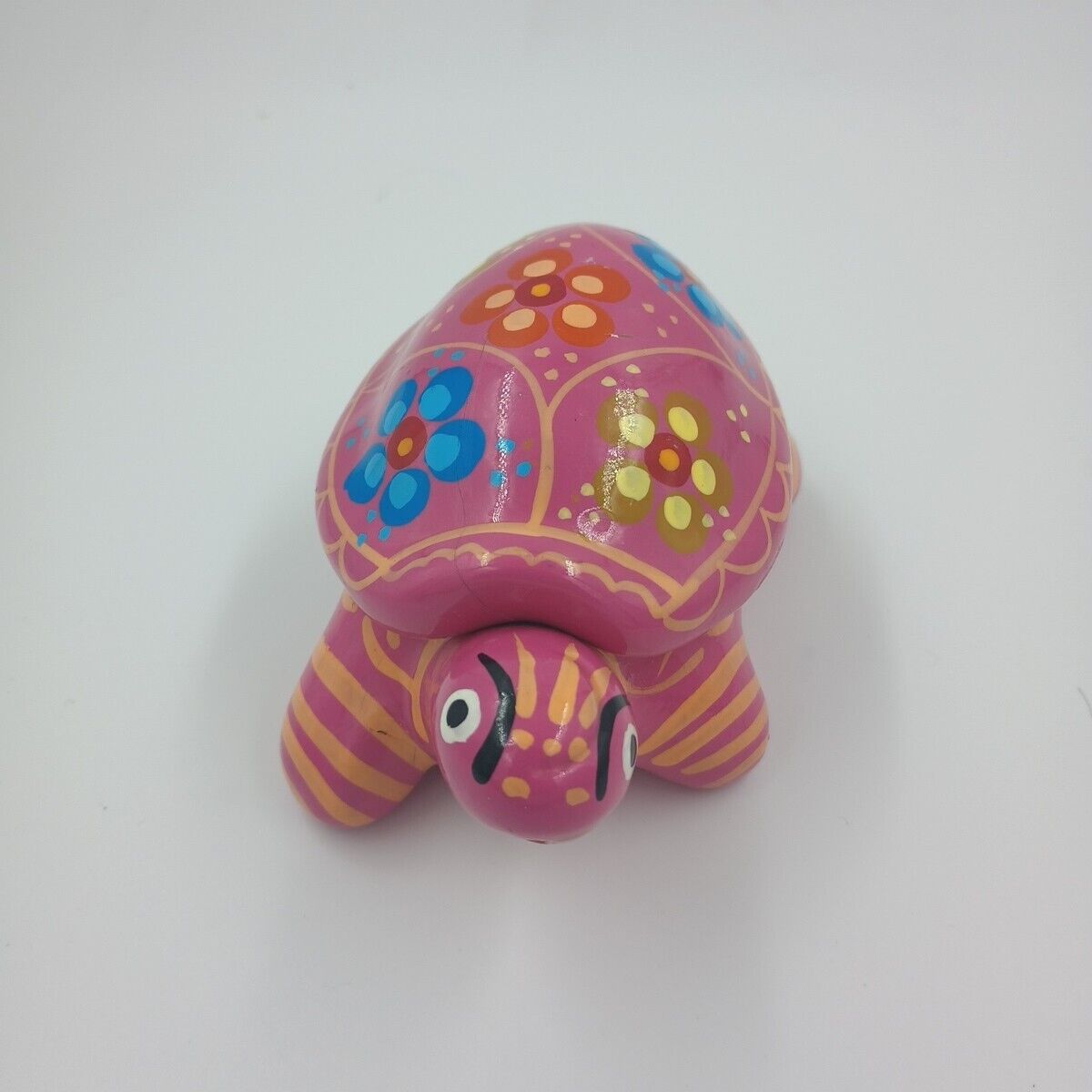 Hand Painted Pink Turtle Ring Trinket Dish with Lid Mexican Art Pottery Clay