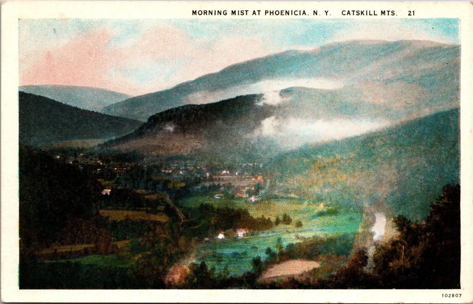 Phoenicia New York Morning Mist Birdseye View Vintage WB Postcard