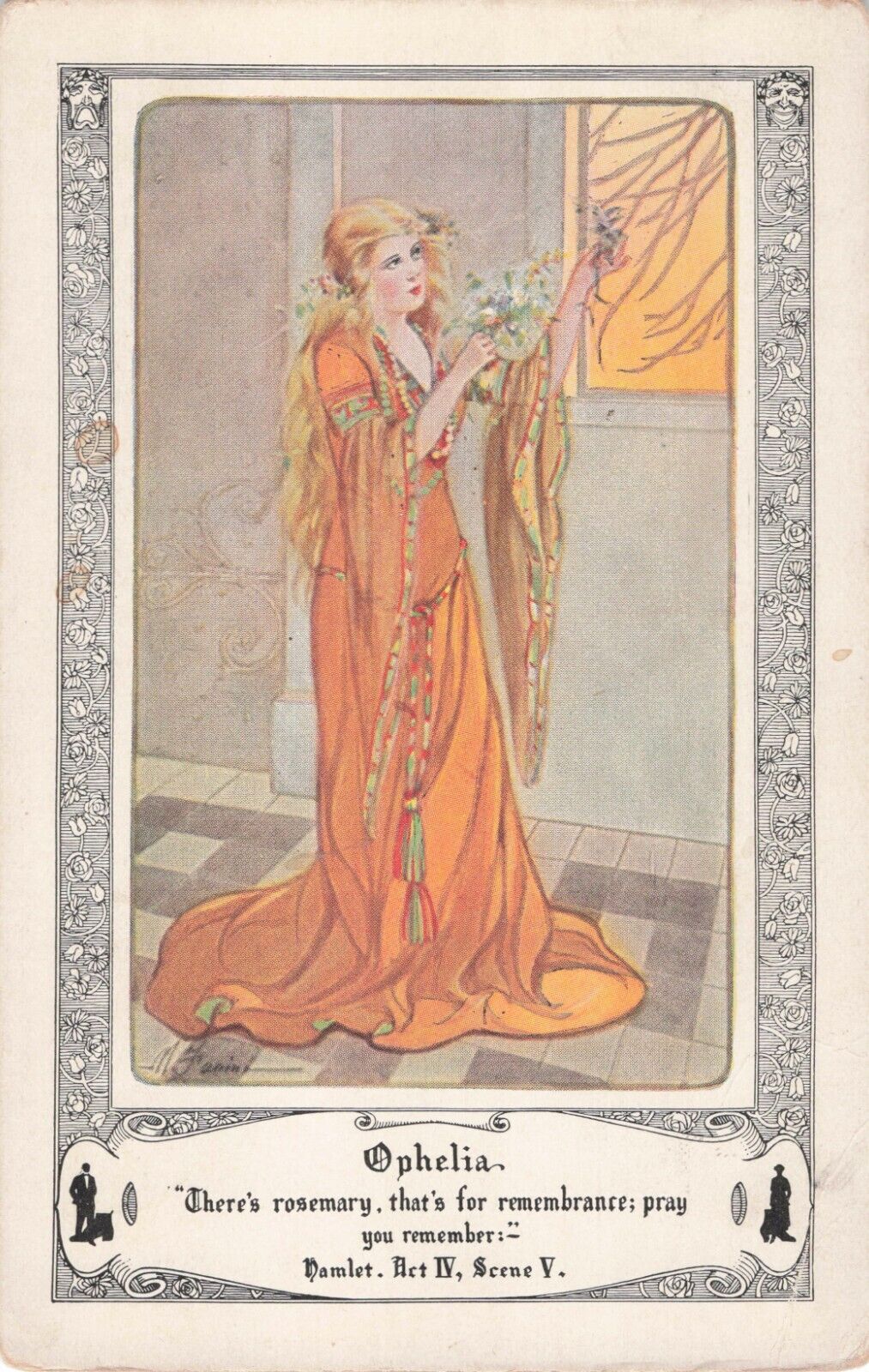 Artist Signed May Farini Shakespeares Women Ophelia Walkover Shoes Postcard