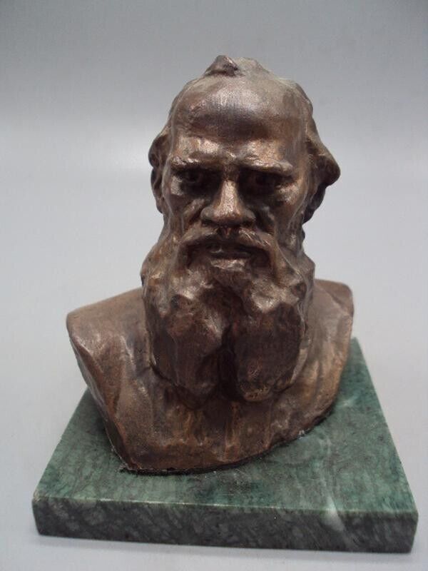 Russian writer Leo Tolstoy USSR russian bronze and stone figurine bust  9762
