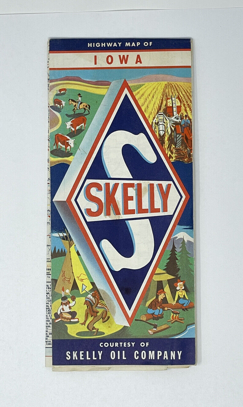 Vintage 1950s Skelly Oil Fold Out Road Map of Iowa Ephemera
