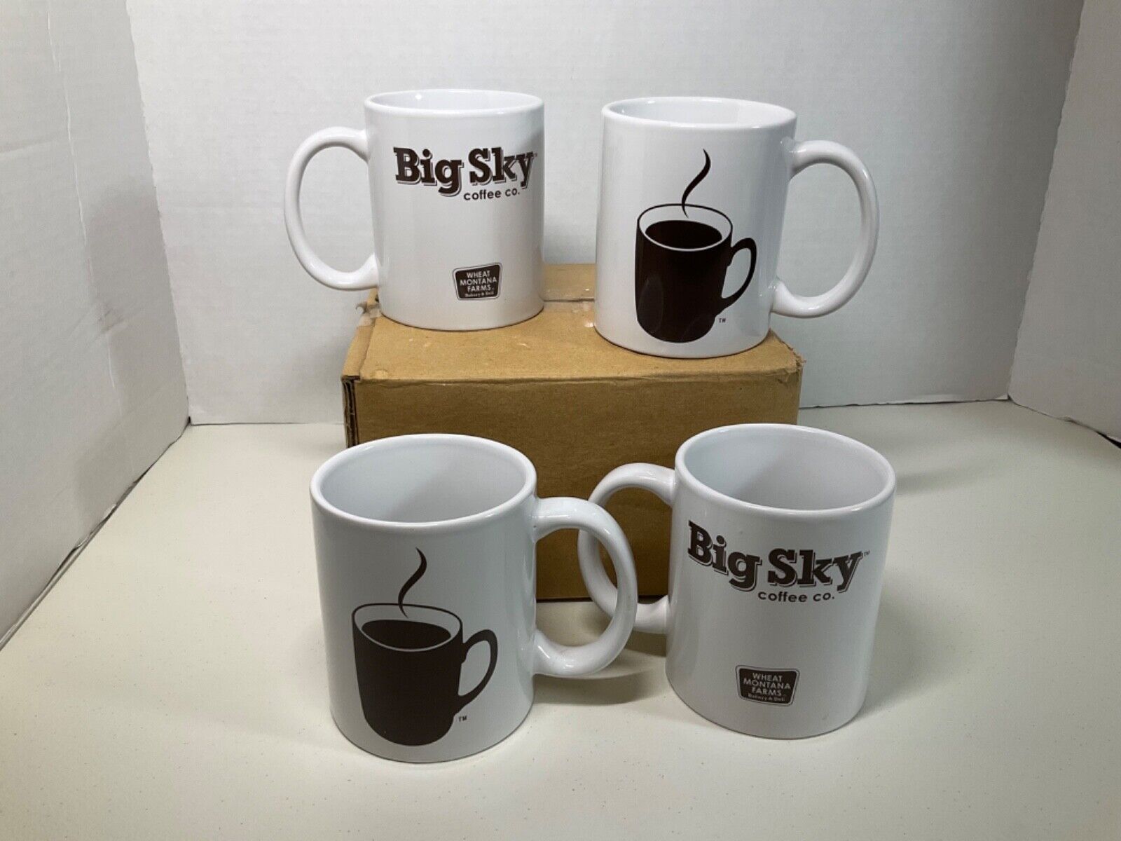 (4) New Vintage Advertising Restaurant Coffee Mugs Big Sky Coffee Montana Farm