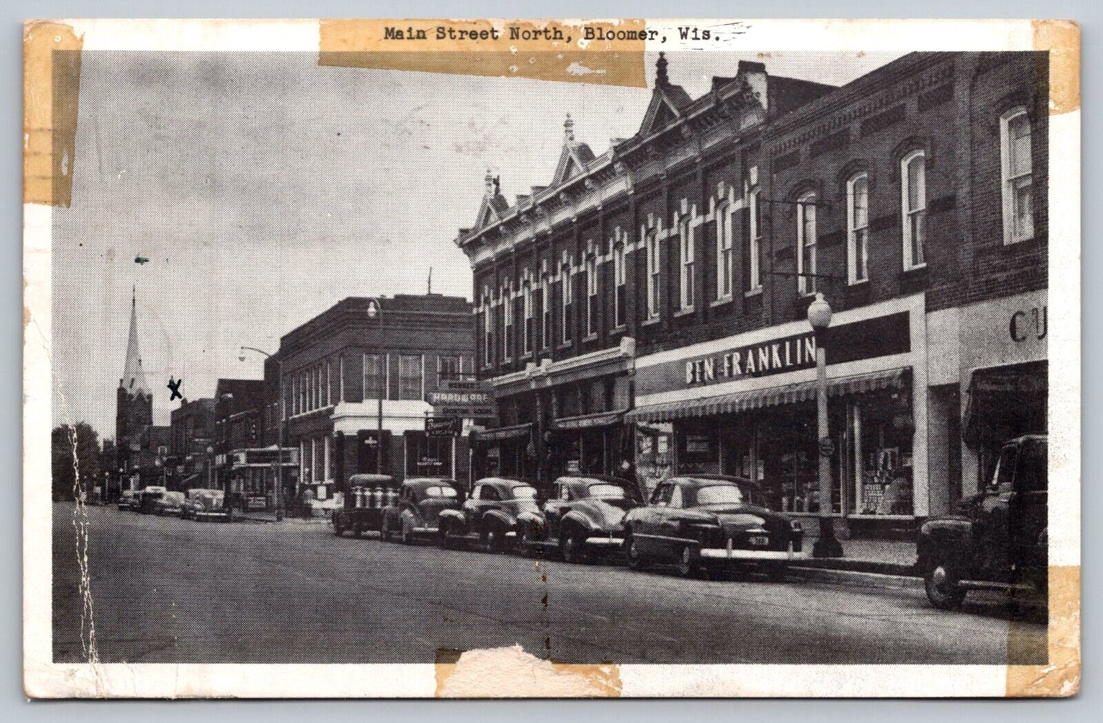 Bloomer Wisconsin RPPC Postcard North Main Street Stores Cars