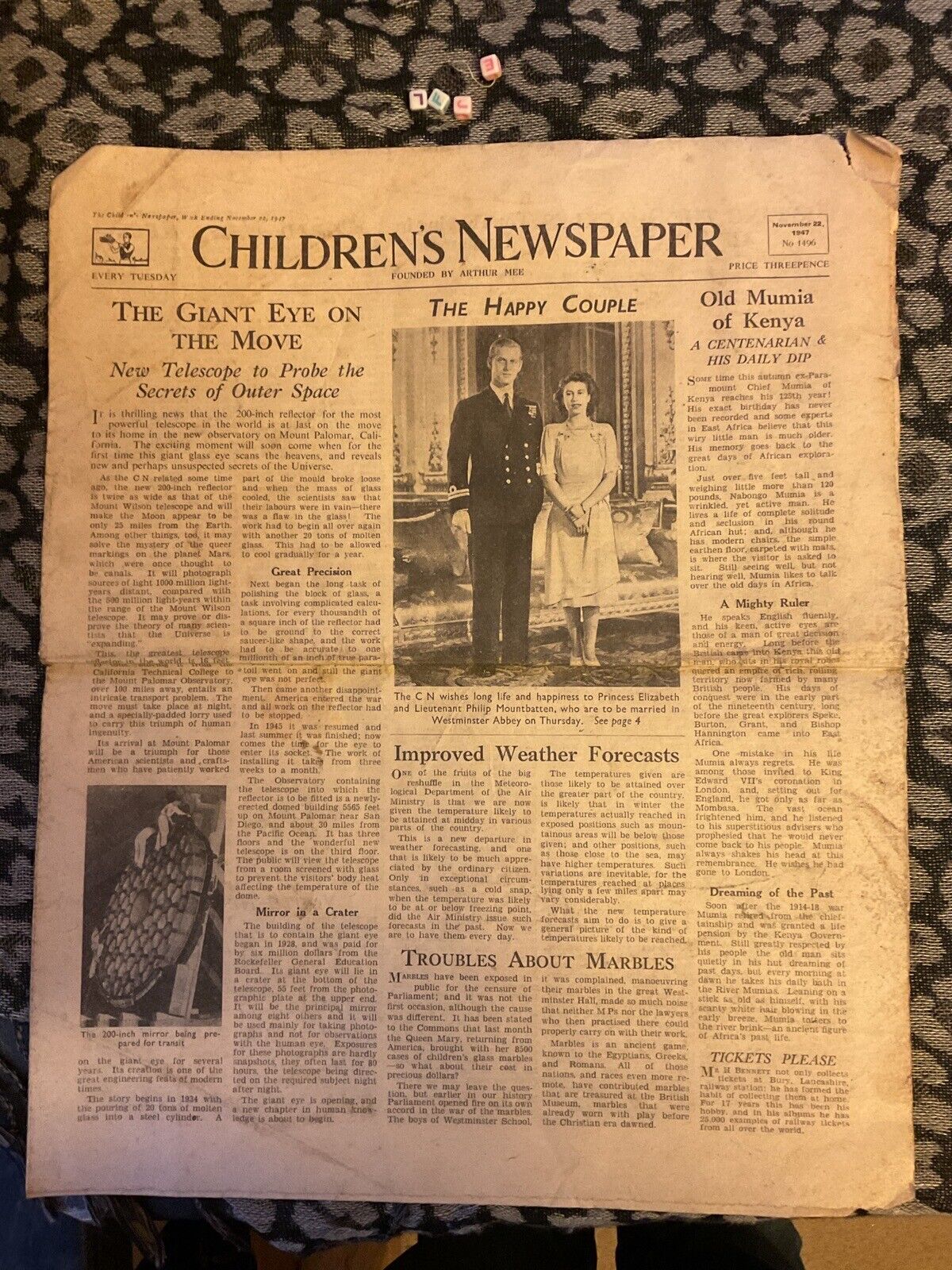 1947 Historical Newspaper  , Children’s Newspaper , Queen Elizabeth II