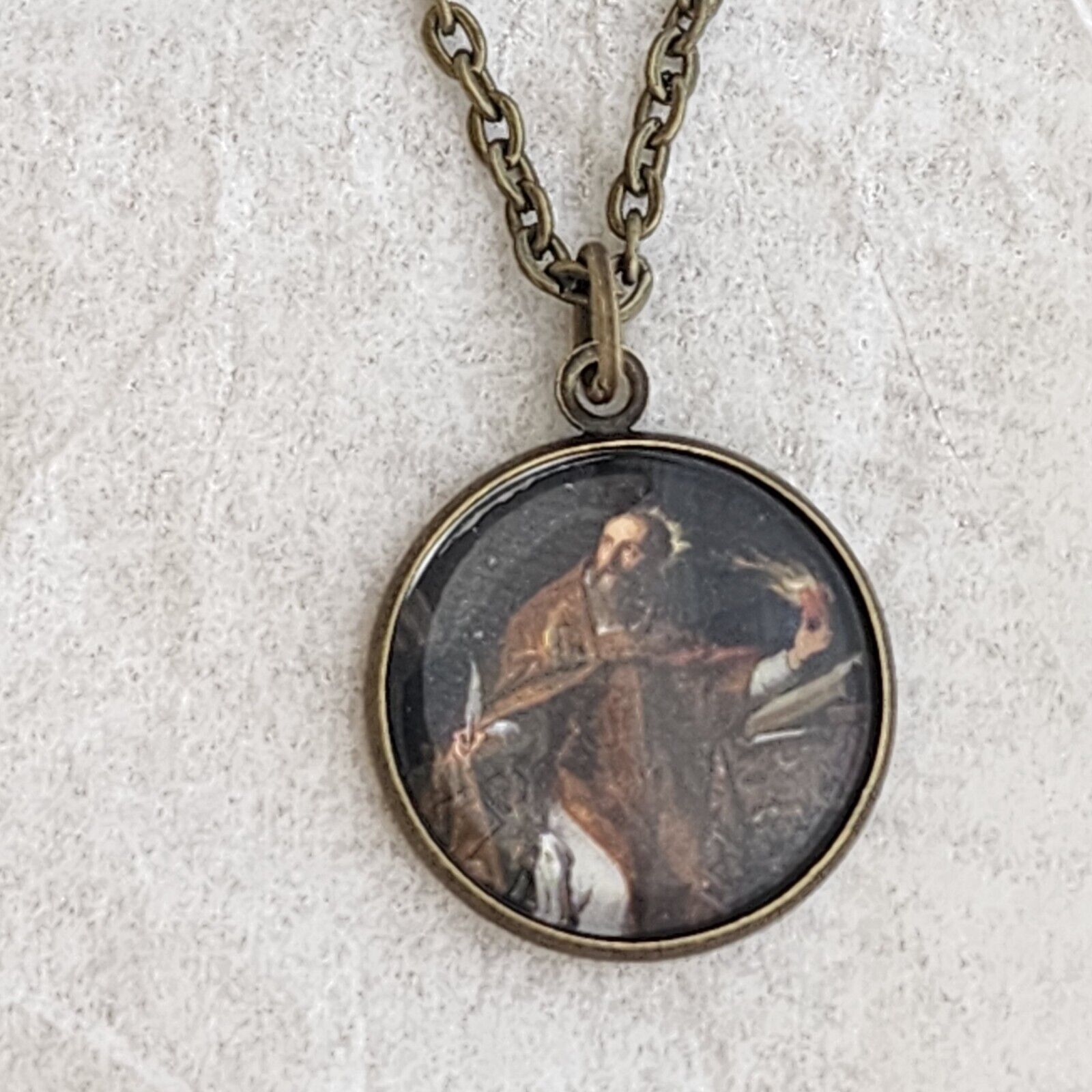 St Agustine Catholic Picture Pendant Cabochon Saint Photo Jewelry w Chain