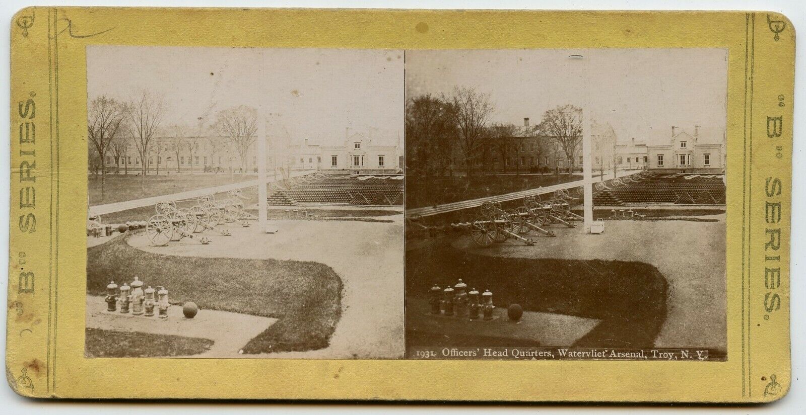 Military Head Quarters , Waterviliet Arsenal, Troy NY Vintage  Photo Stereoview 