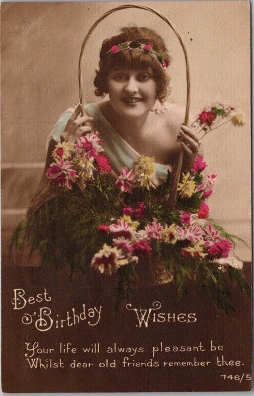 1917 HAPPY BIRTHDAY Real Photo RPPC Postcard Printed in France / England Cancel
