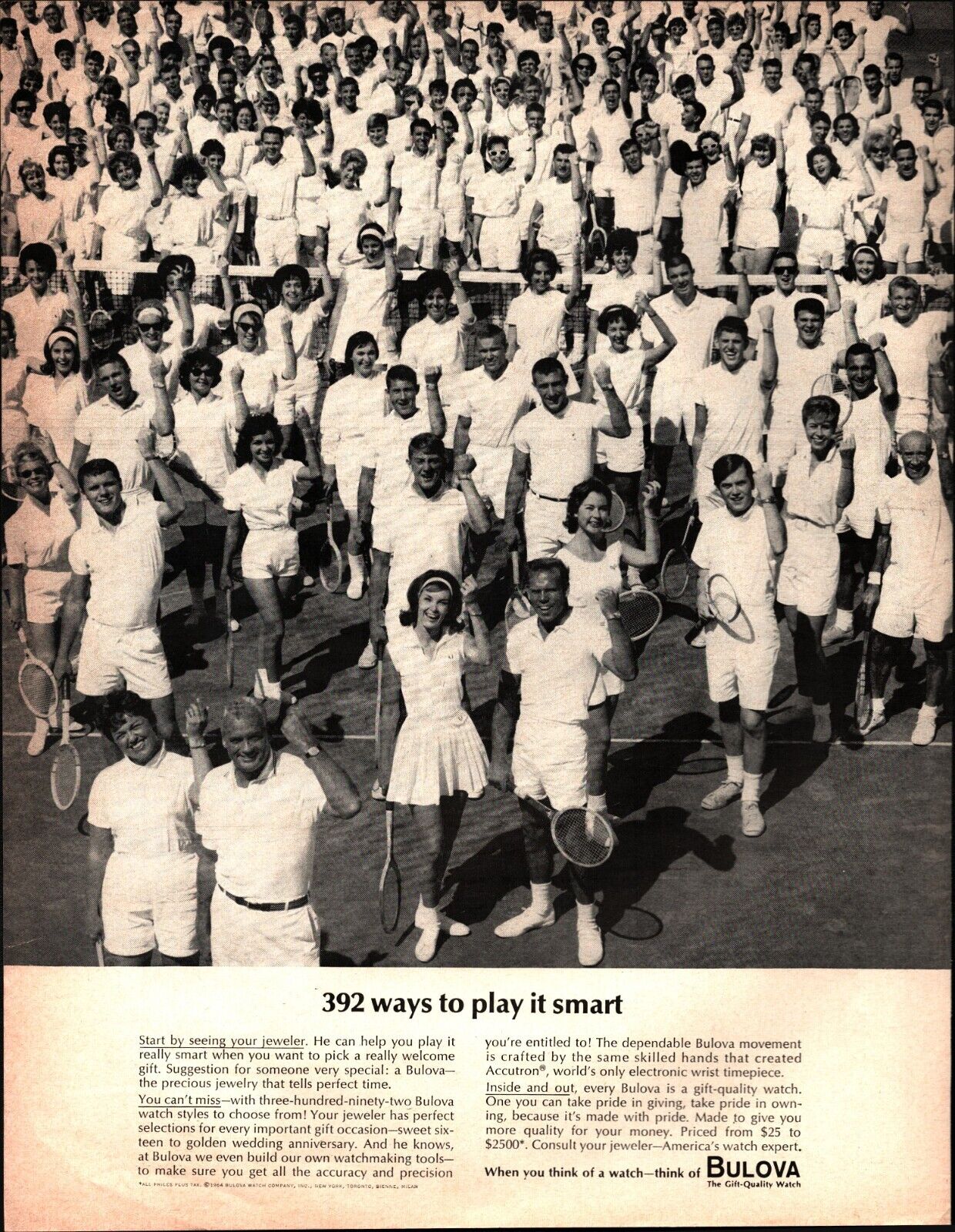 1964 Bulova Watches Vintage Print Ad  392 tennis players Wearing Bulova Watches