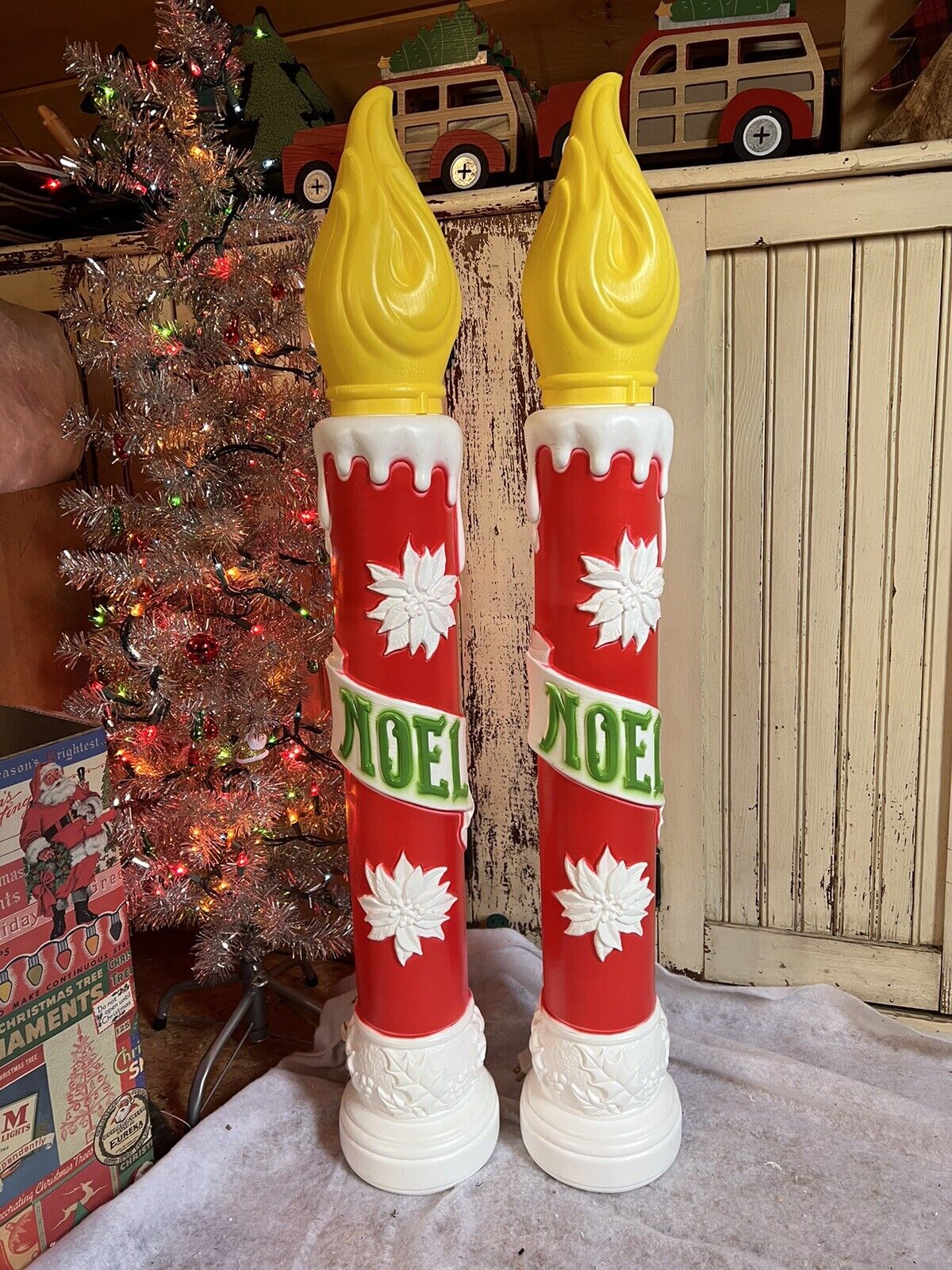 Blow Mold Noel Christmas Candles General Foam New Stock Pair 38” Inches Tall