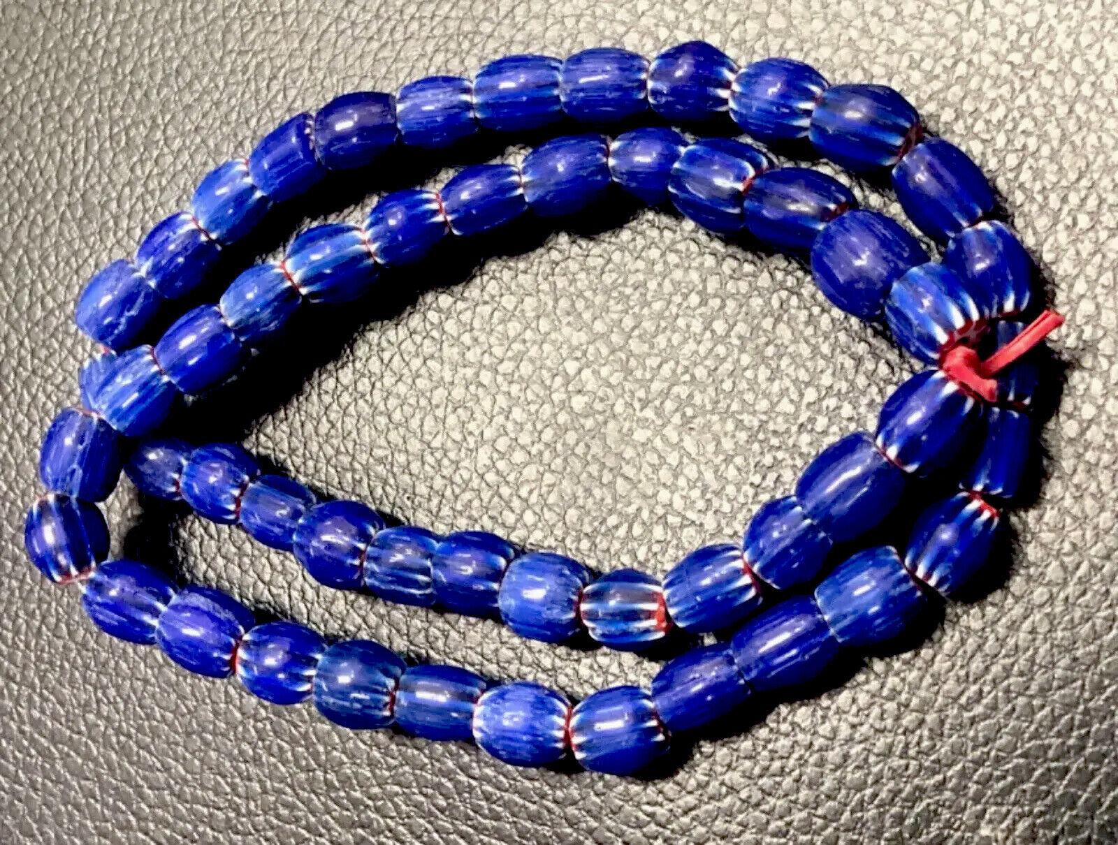 Blue Antique Style Venetian Vintage Chevron Trade Glass Beads Strands 10.4mm