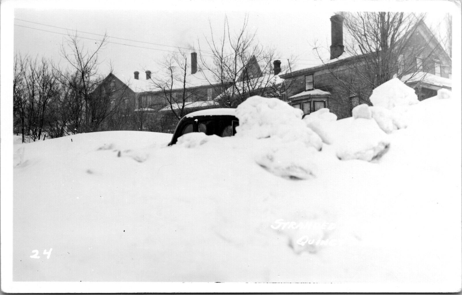 OLD CAR STRANDED IN WINTER SNOW QUINCY MICHIGAN  REAL PHOTO POSTCARD RPPC 