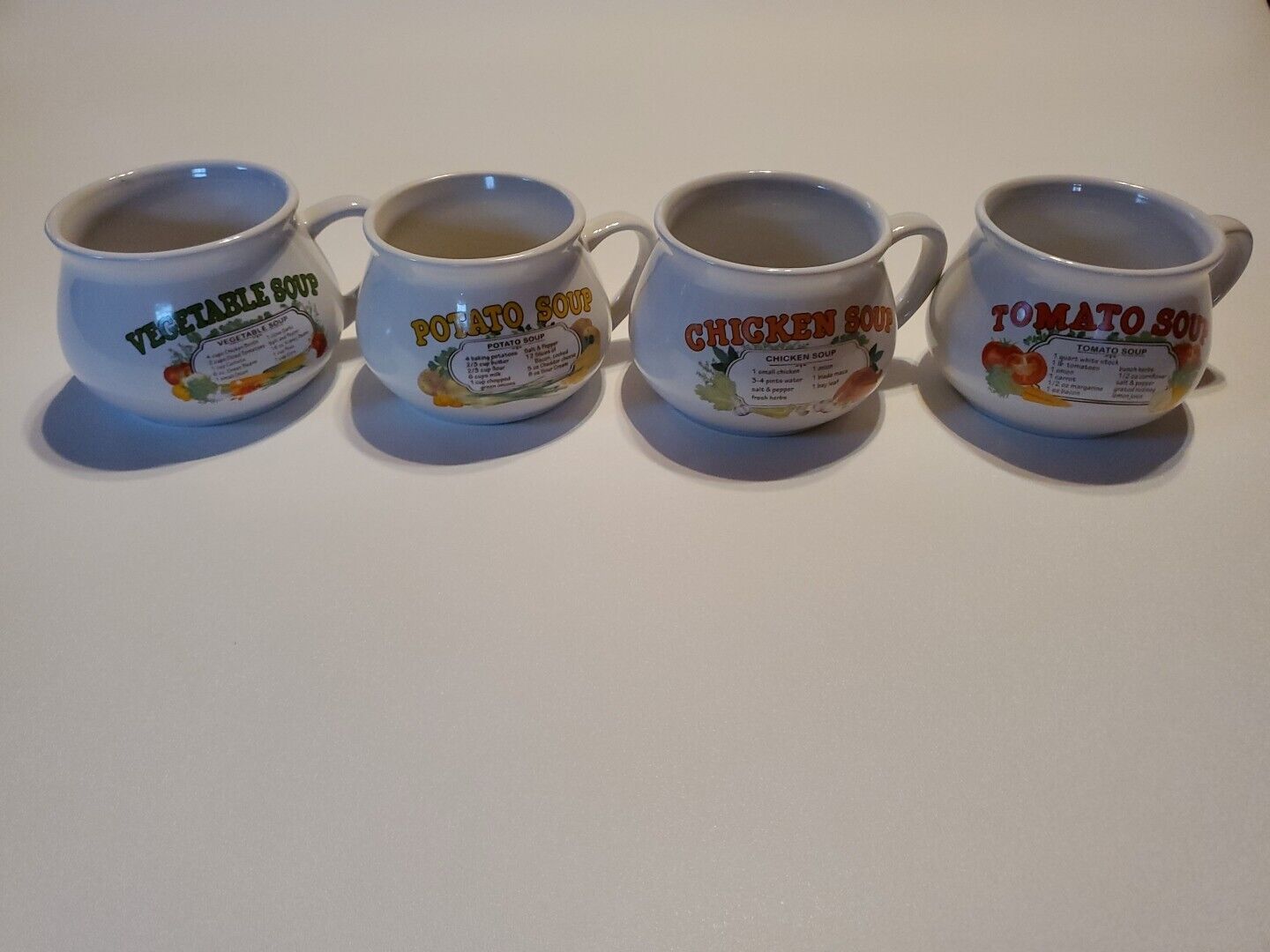 Vintage Dat'l Do-It Inc SOUP BOWLS MUGS CUPS With RECIPES Set Of 4 EUC
