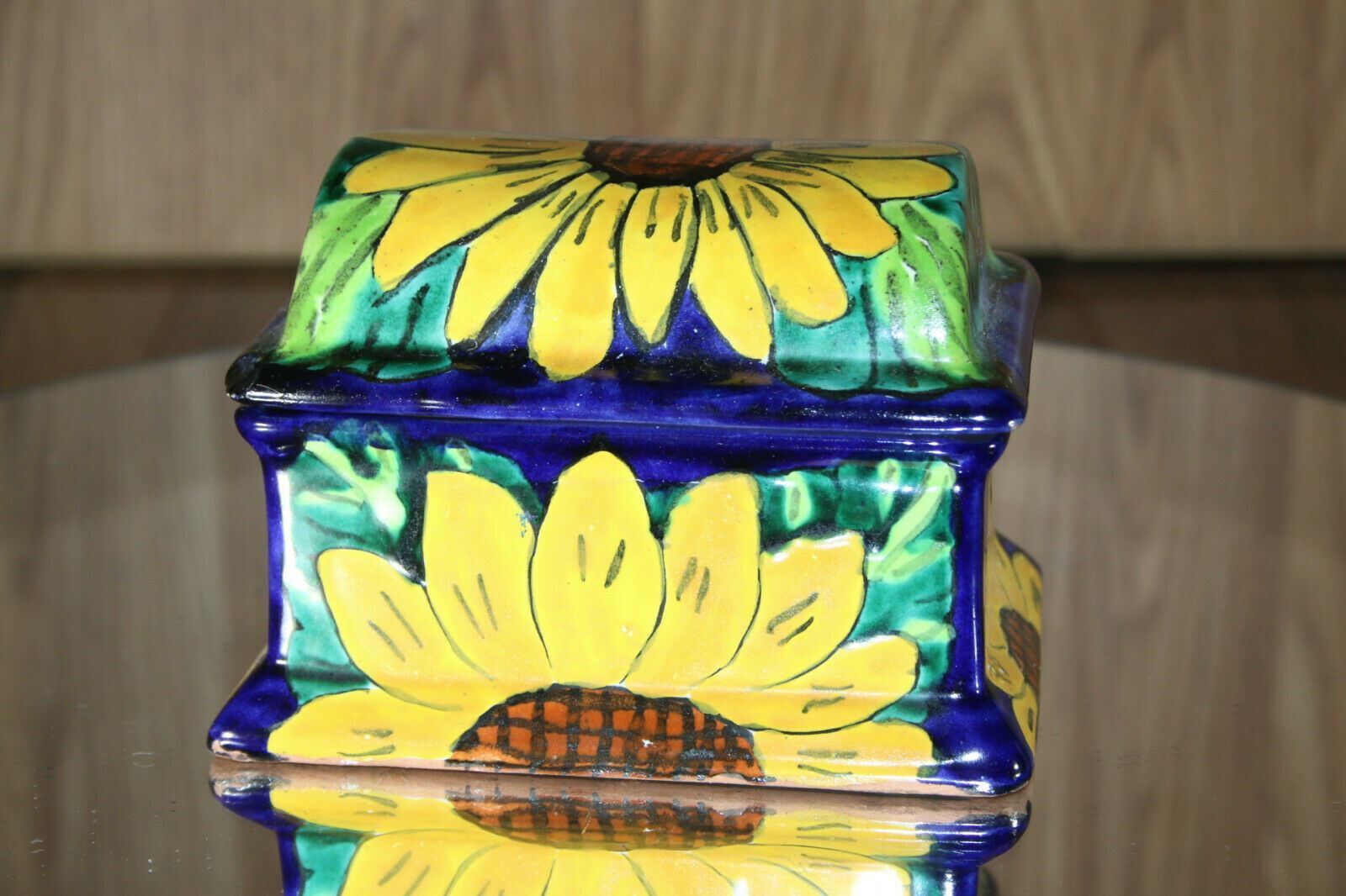 Sun Flower Trinket Box Talavera Castillo Terracotta Folk Art Pottery 5\