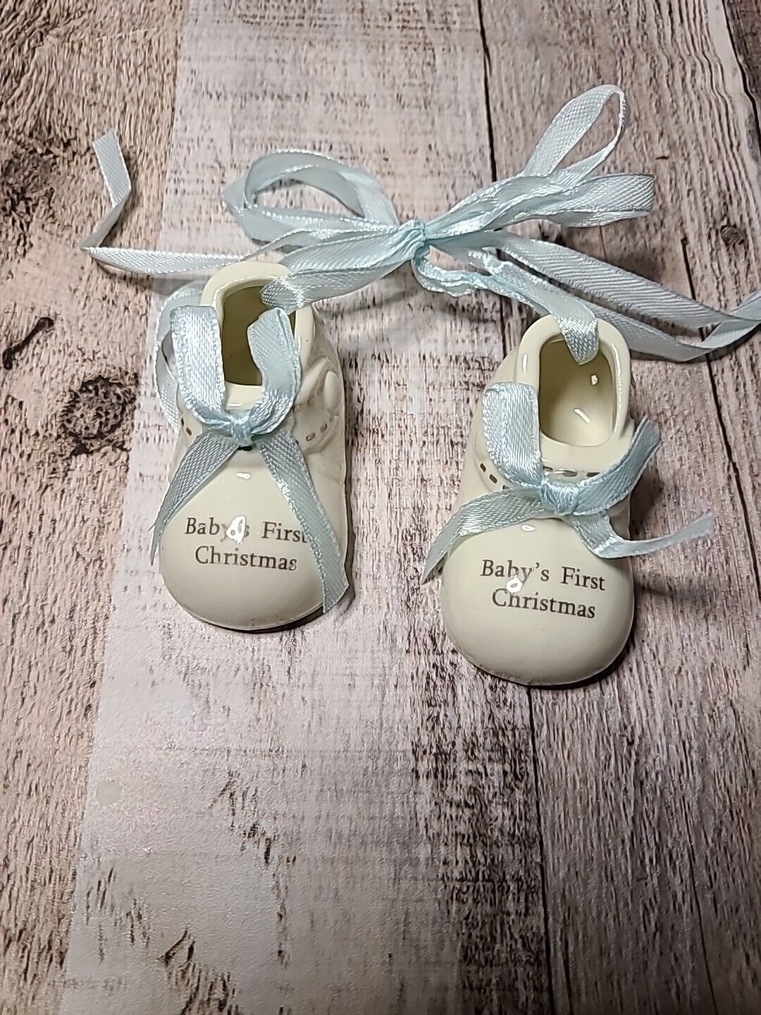 Baby's  First Christmas Ornament Boy Porcelain Shoes