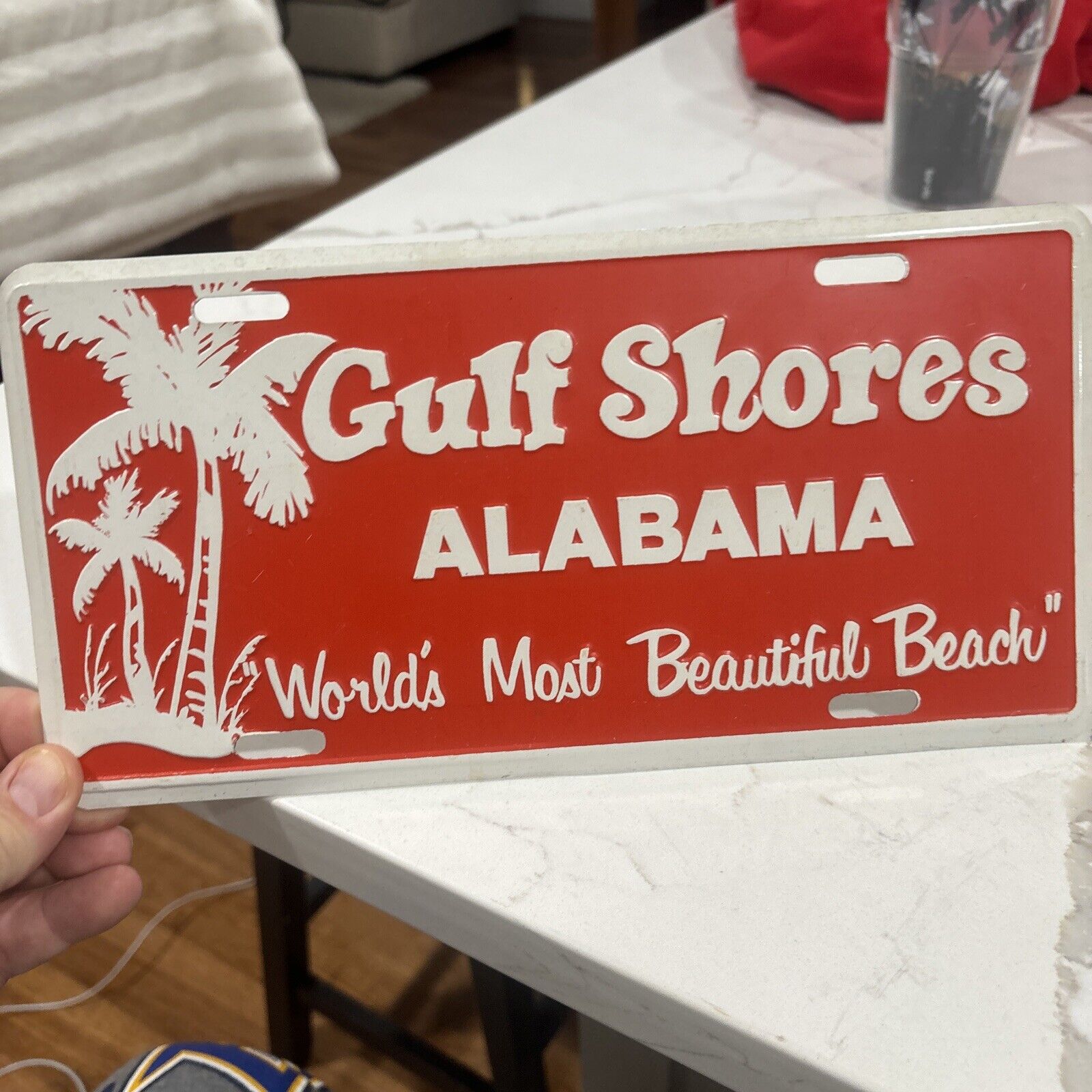Vintage Metal License Plate Gulf Shores Alabama “Worlds Most Beautiful Beach”