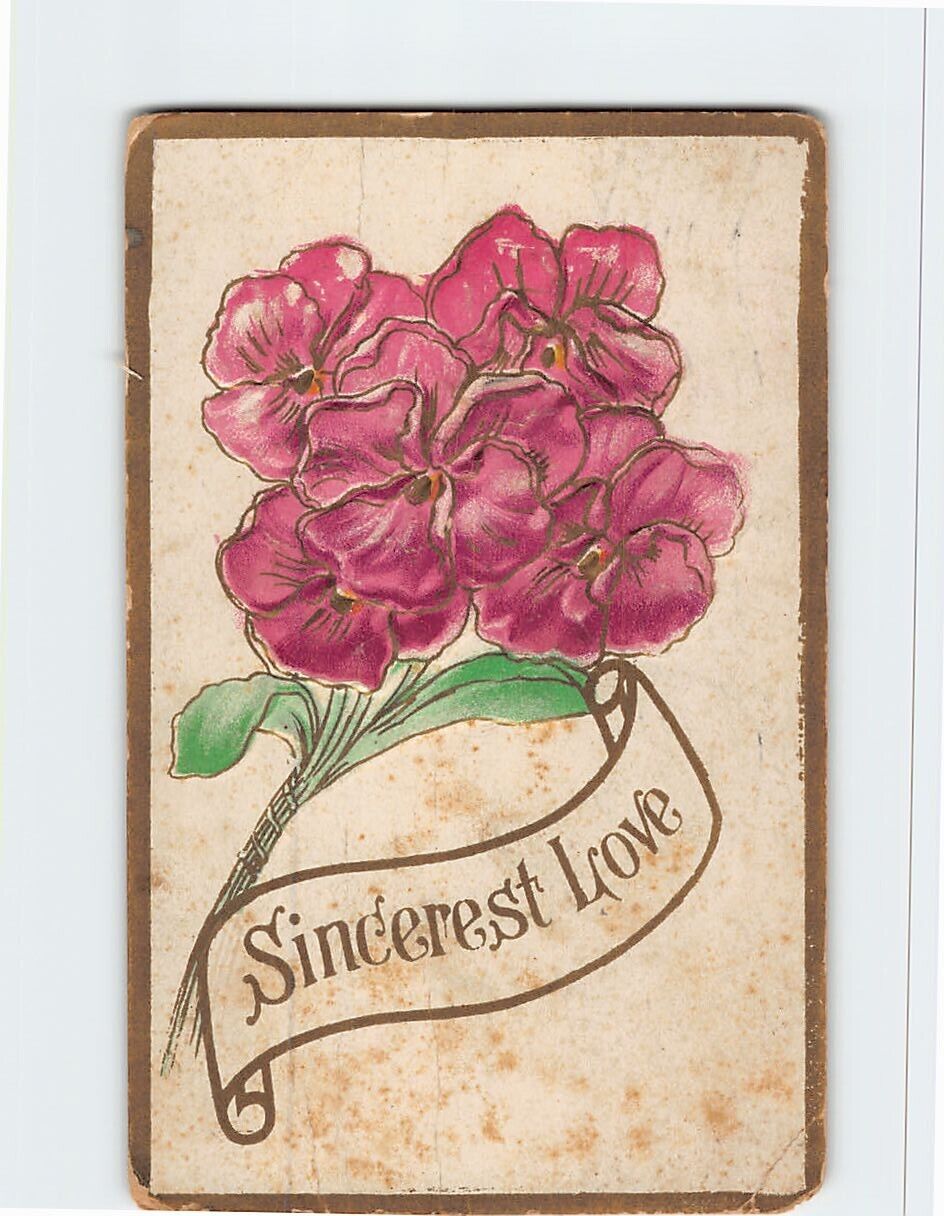 Postcard Embossed Flower Print Greeting Card Sincerest Love
