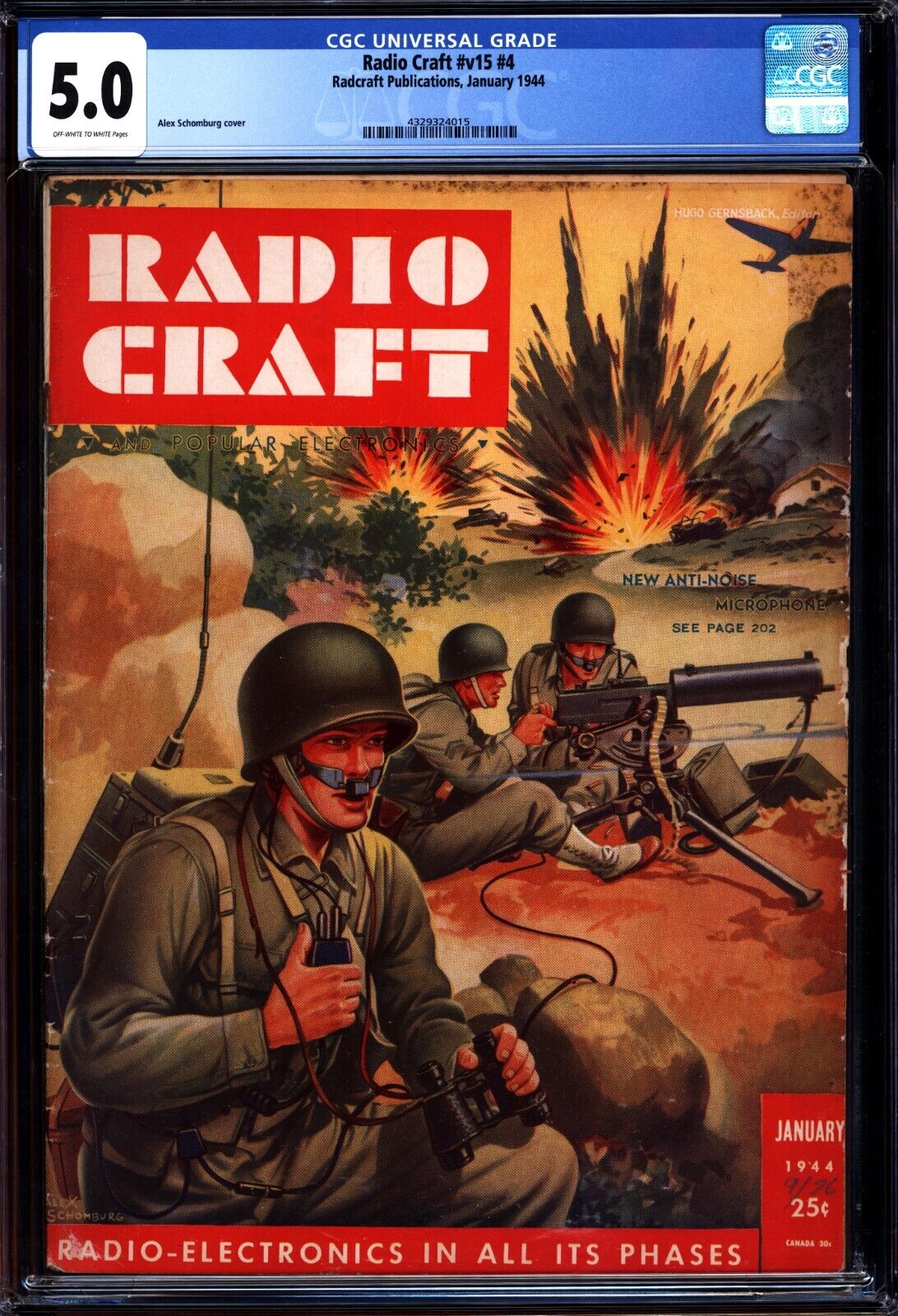 Radio Craft Magazine V15 #4 CGC 5.0 Alex Schomburg WWII cover 1/1944 Cheap