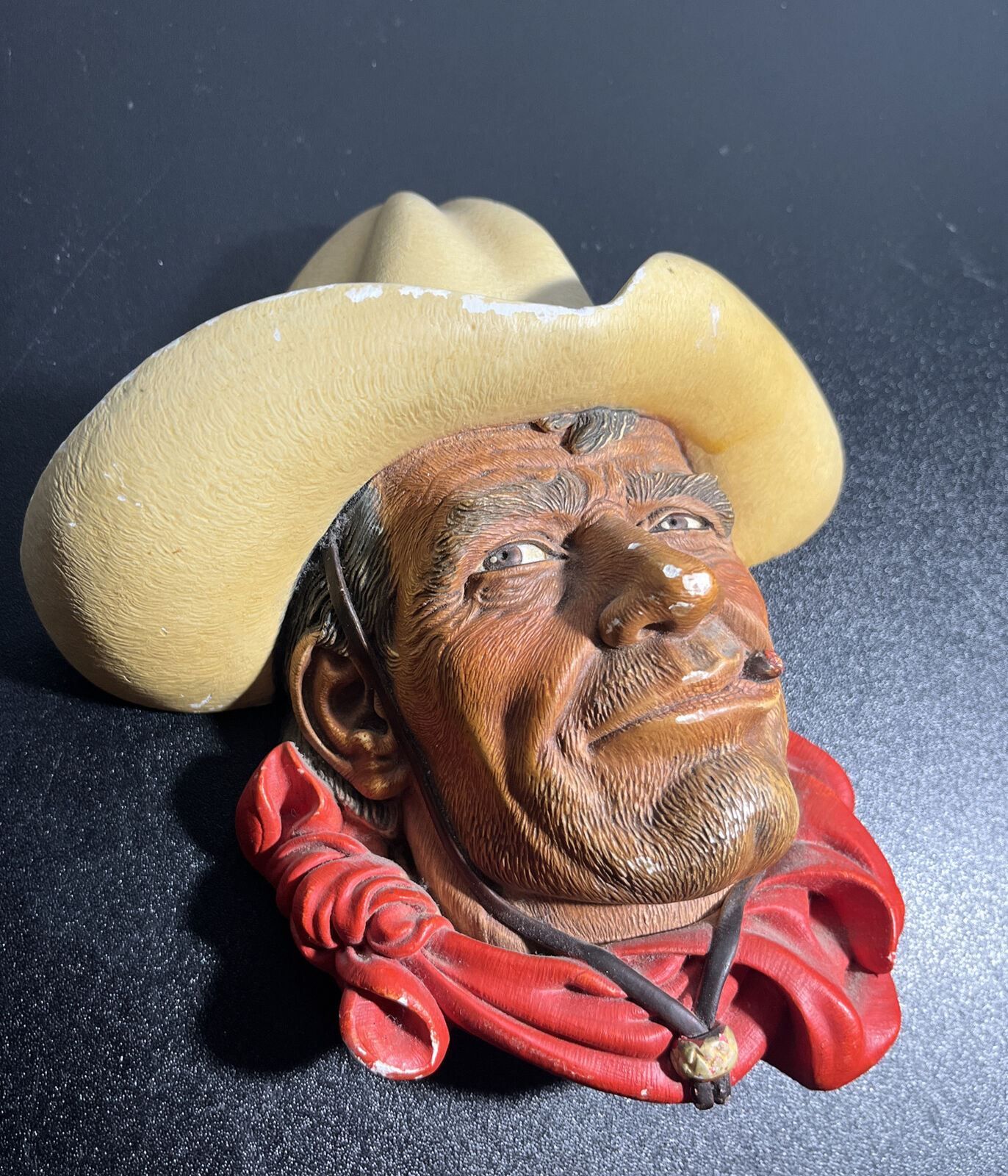 Bossons England Chalkware Head Rawhide Hanger Cowboy Aproximately 6 inches 1967