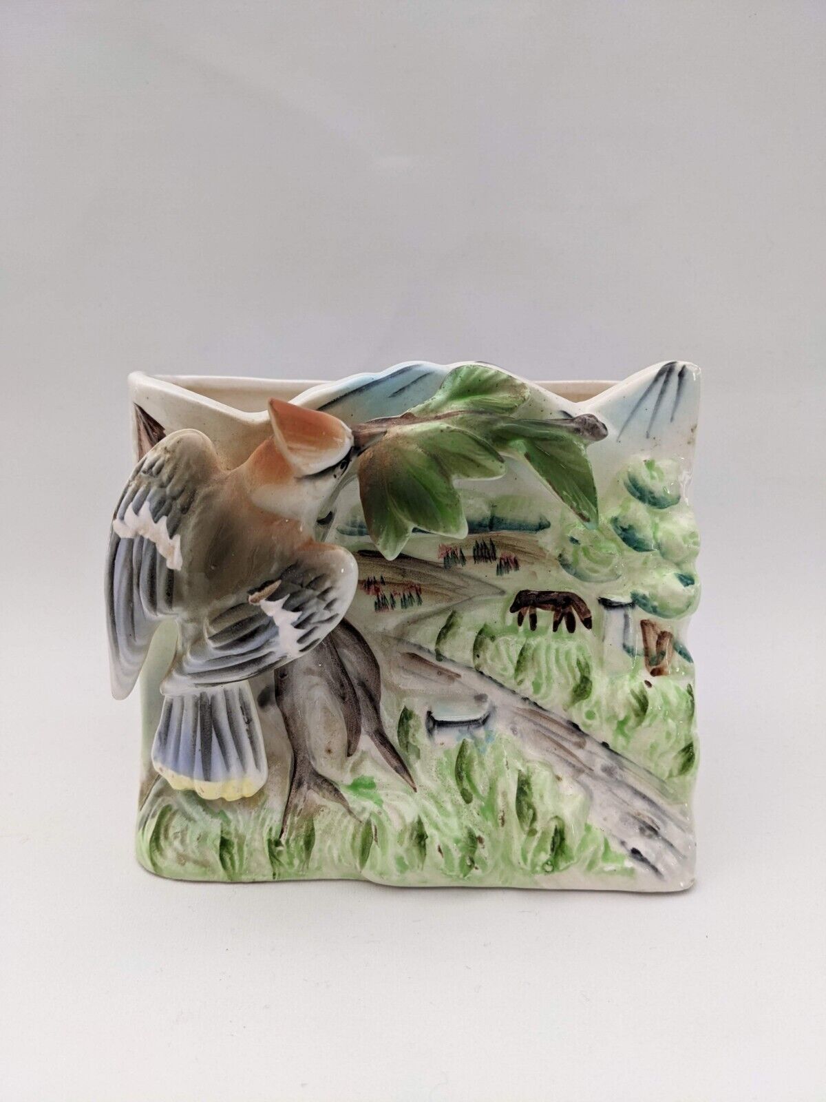 Vintage Waxwing Bird Figural Planter Vase 3D, Made in Japan