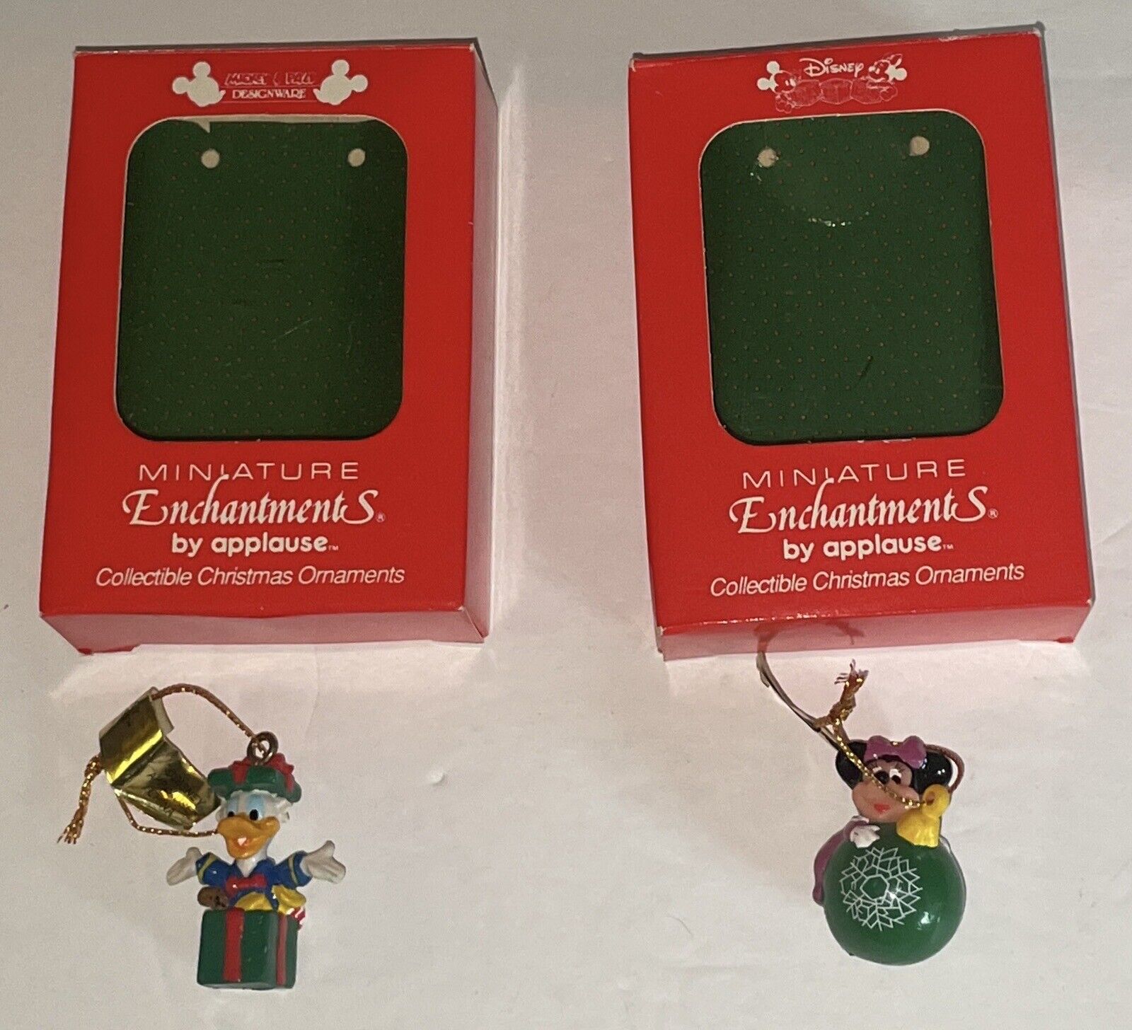Lot (2) Disney Miniature Enchantments Christmas Tree Ornaments; Donald/Minnie