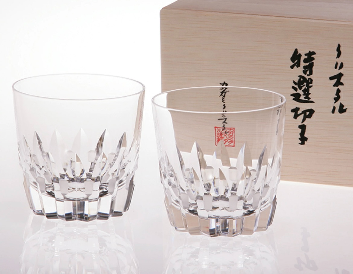 Kagami Crystal Rock Glass pair 2 set Clear 270cc  with wooden box 2141