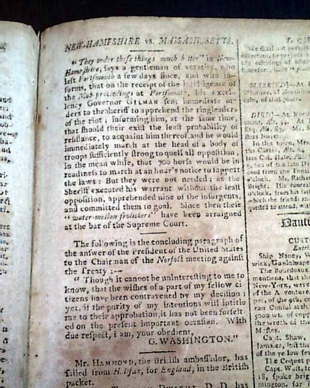 President GEORGE WASHINGTON Letter Answer Signed in Type 1795 American Newspaper