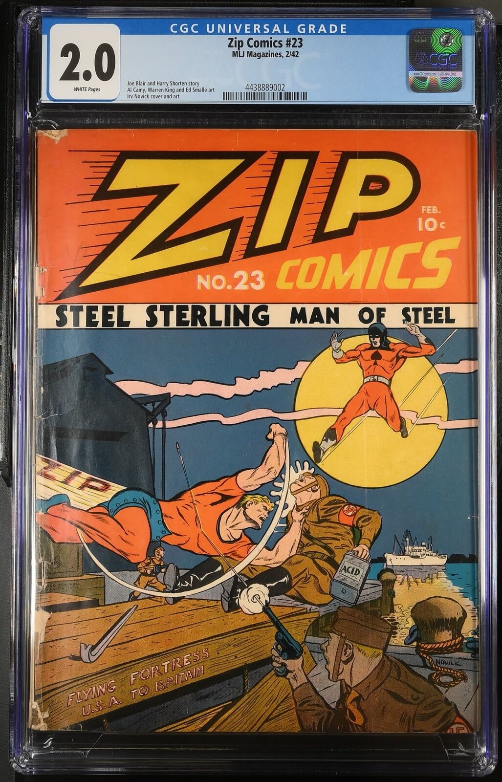 Zip Comics #23 CGC GD 2.0 White Pages WWII Golden Age Nazi War Cover Archie