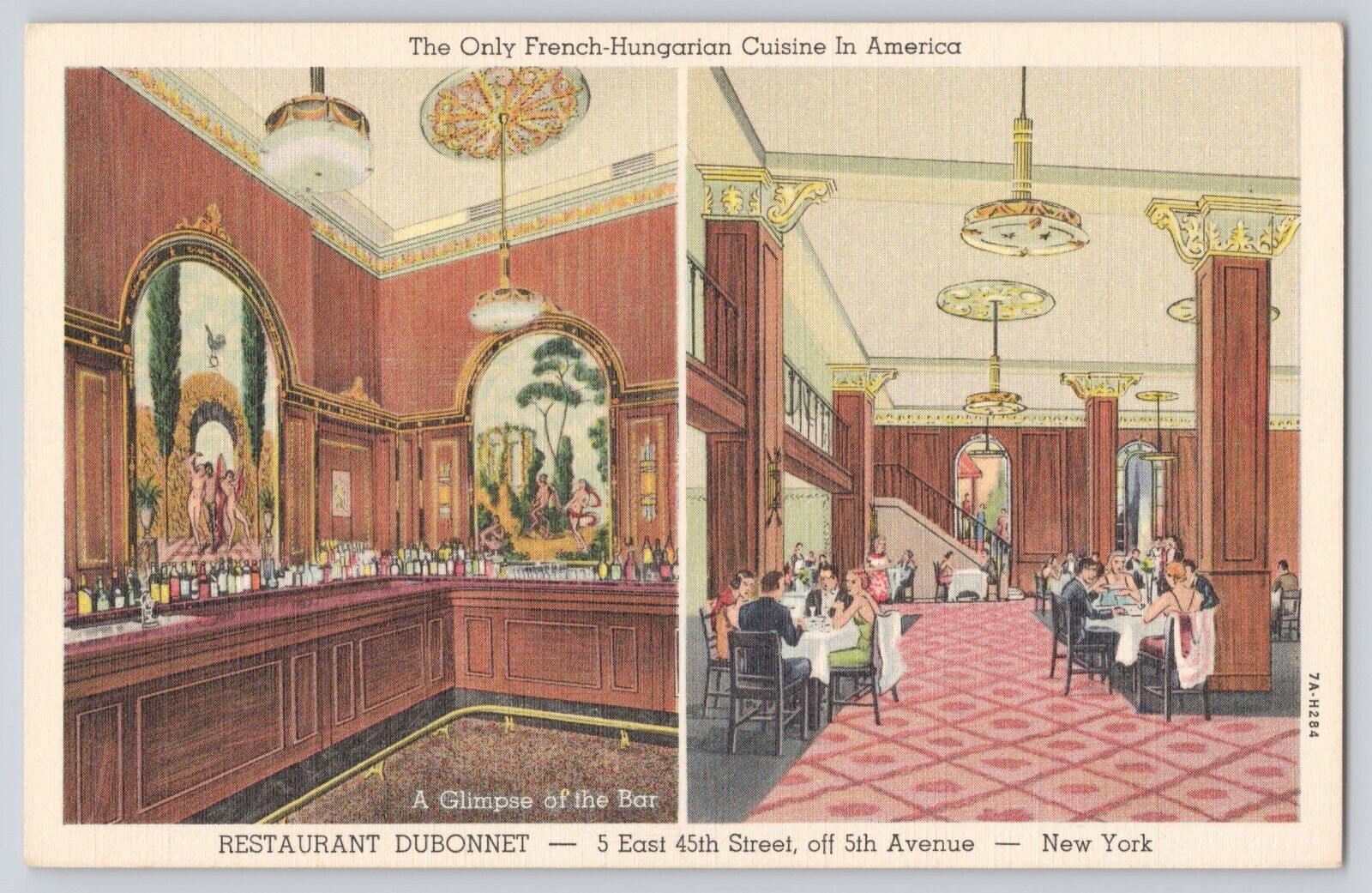 Postcard New York Restaurant Dubonnet Dual View French Hungarian Scarce Unposted