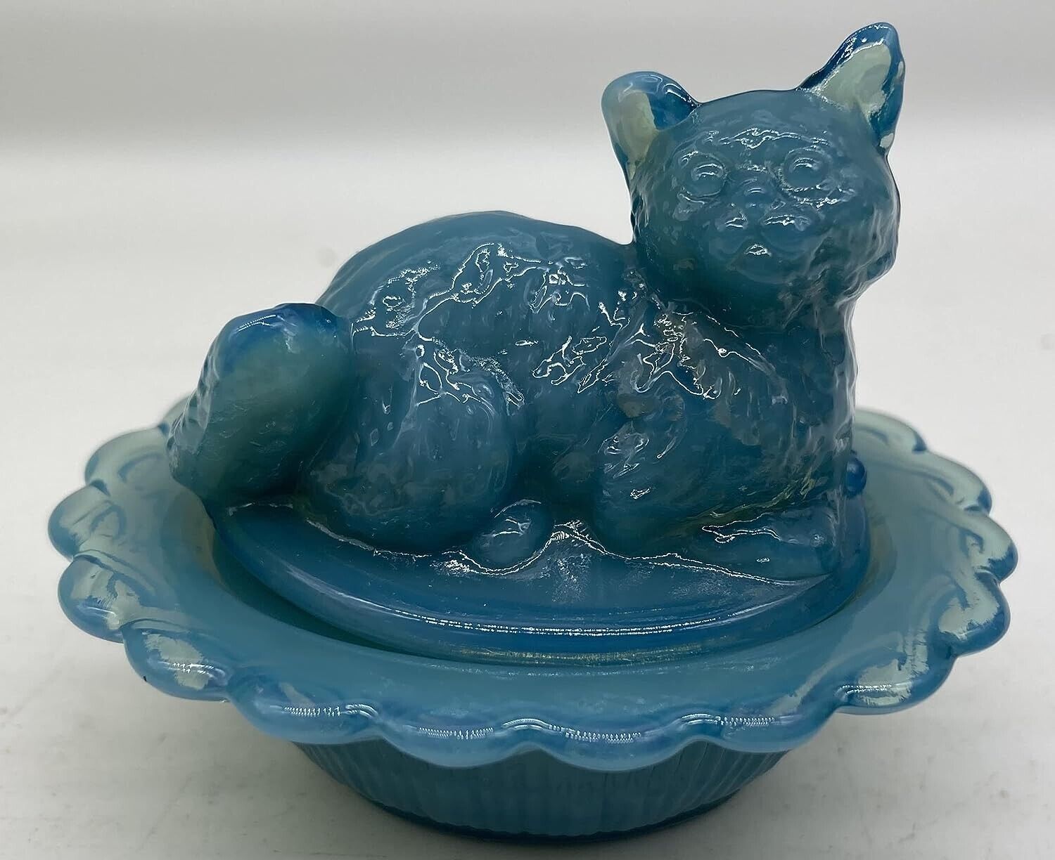 Mini Kitten - Cat Salt Cellar / Salt Dip - Georgia Blue Glass - Mosser USA