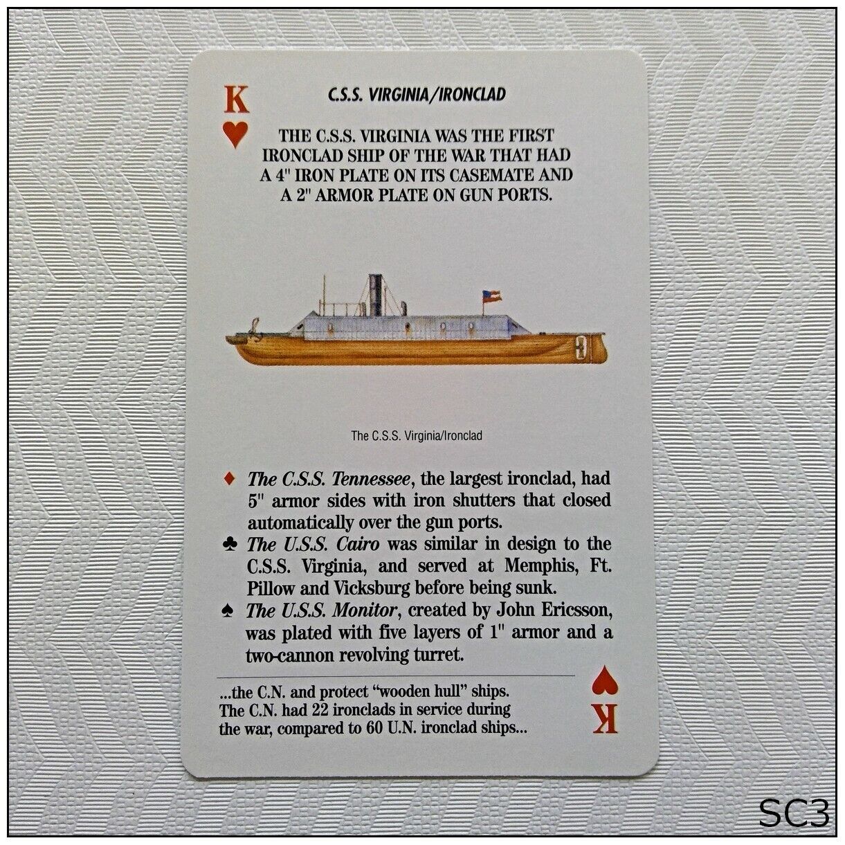 Arms and Armaments Civil War C.S.S. Virginia Ironclad Playing Card (SC3)