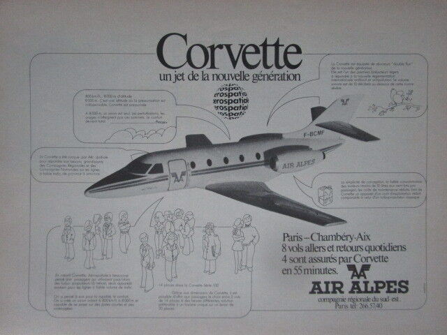 1/1975 PUB AEROSPACE AIRCRAFT CORVETTE AIR ALPES CHAMBERY ORIGINAL FRENCH AD