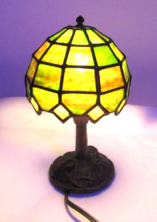 MINT The Christiansen\'s Lamp Co Shade Tree Bronze Bas Signed Stained Slab Glass