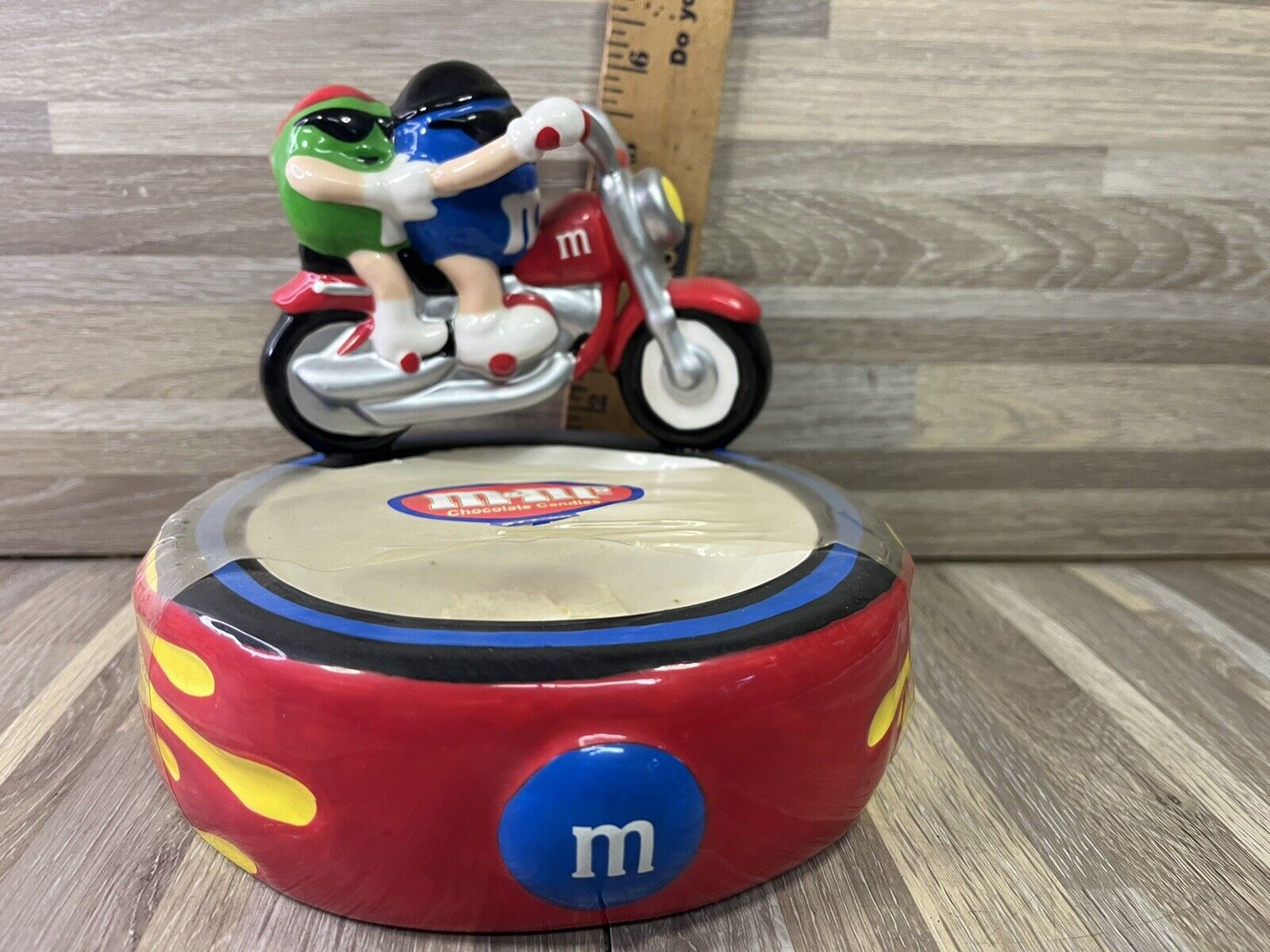 Mars M&M\'s Ceramic Motorcycle Soap Bowl w Blue & Green Spokescandies 061423WT2
