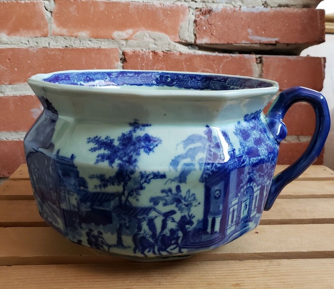 Antique Victoria Ware Ironstone Chamber Pot Flow Blue Style