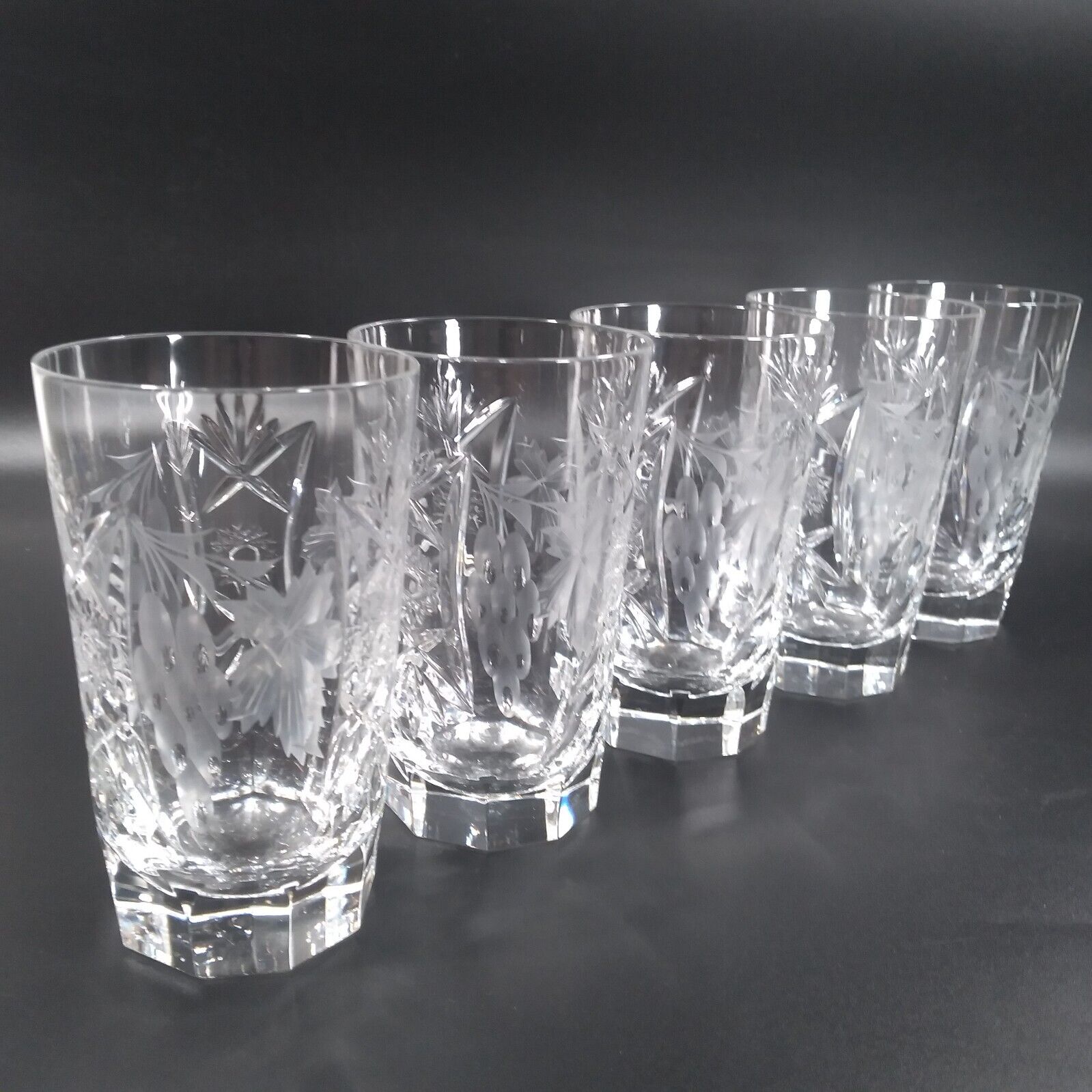 5 Nachtmann Traube Crystal Highball Glasses Tumblers Frost Leaves Grapes
