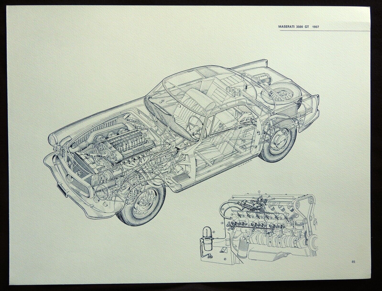 1957 MASERATI 3500 GT Sports Car G. CAVARA Cutaway Rendering Art Print