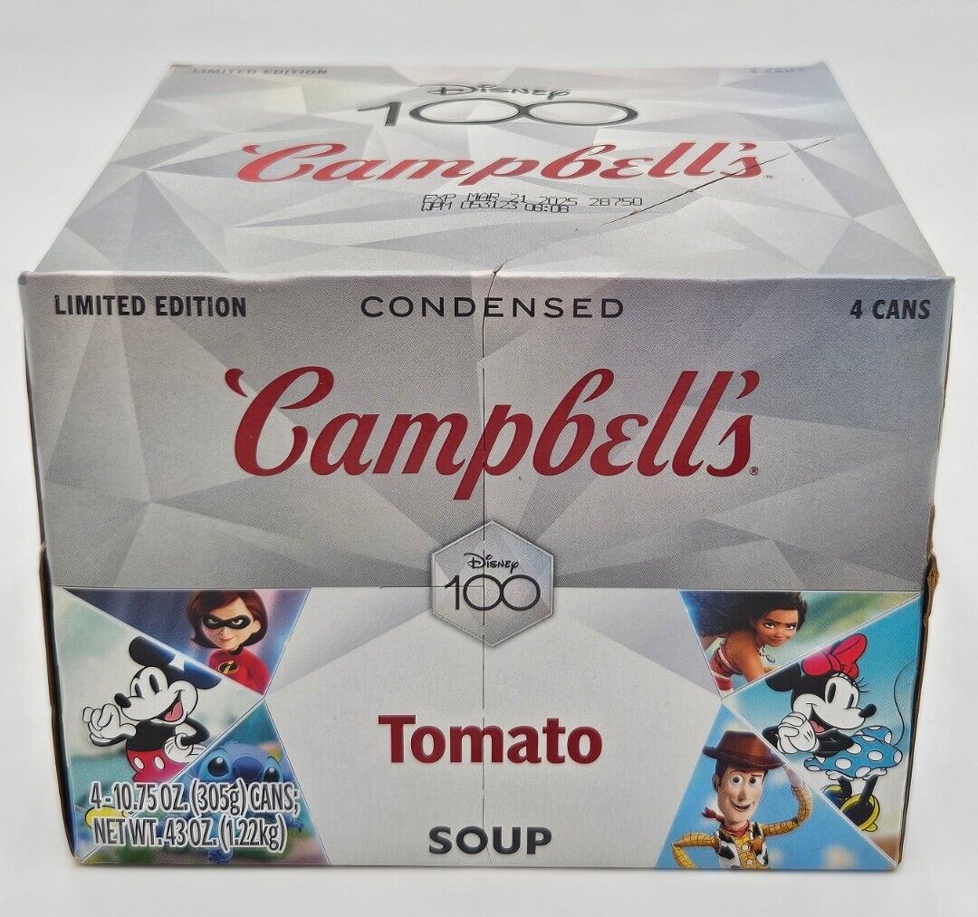 New Disney 100th Anniversary Campbell\'s Tomato Soup Limited Edition 4 Cans 3/25