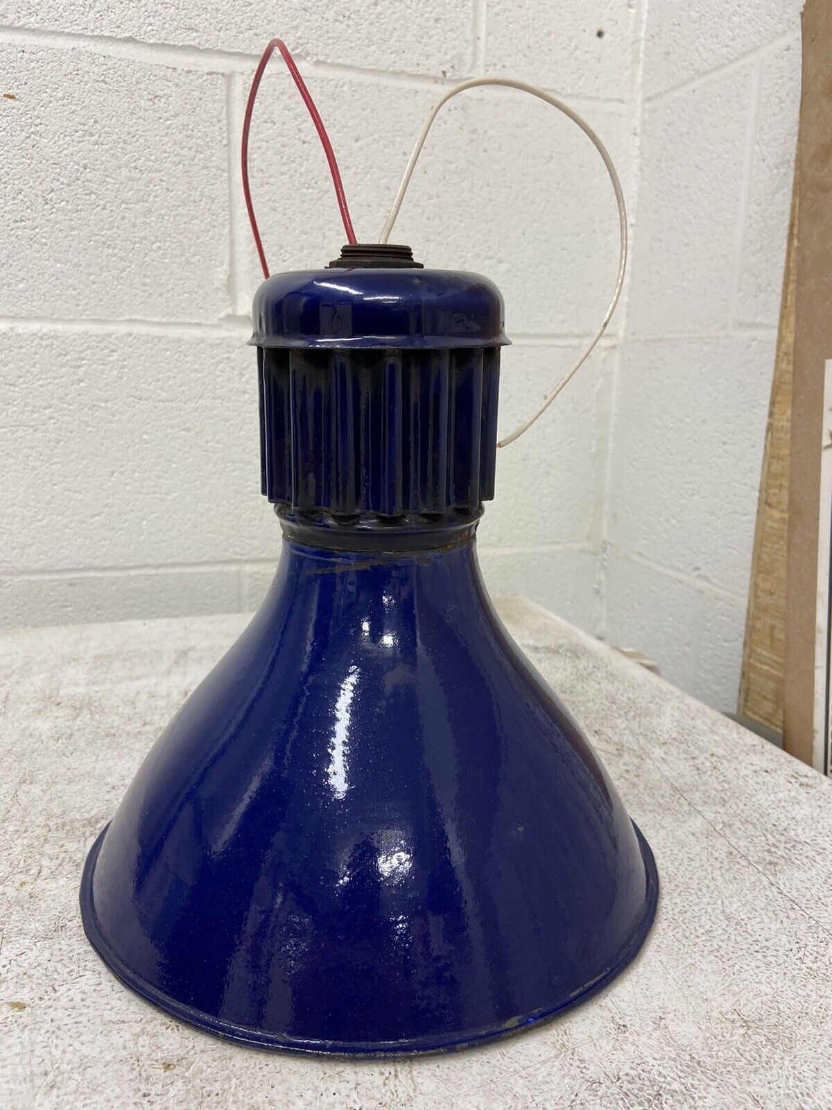 Vintage 1930’s Abolite light fixture, Rare Cobalt Blue, Rare Finned,9” diameter.