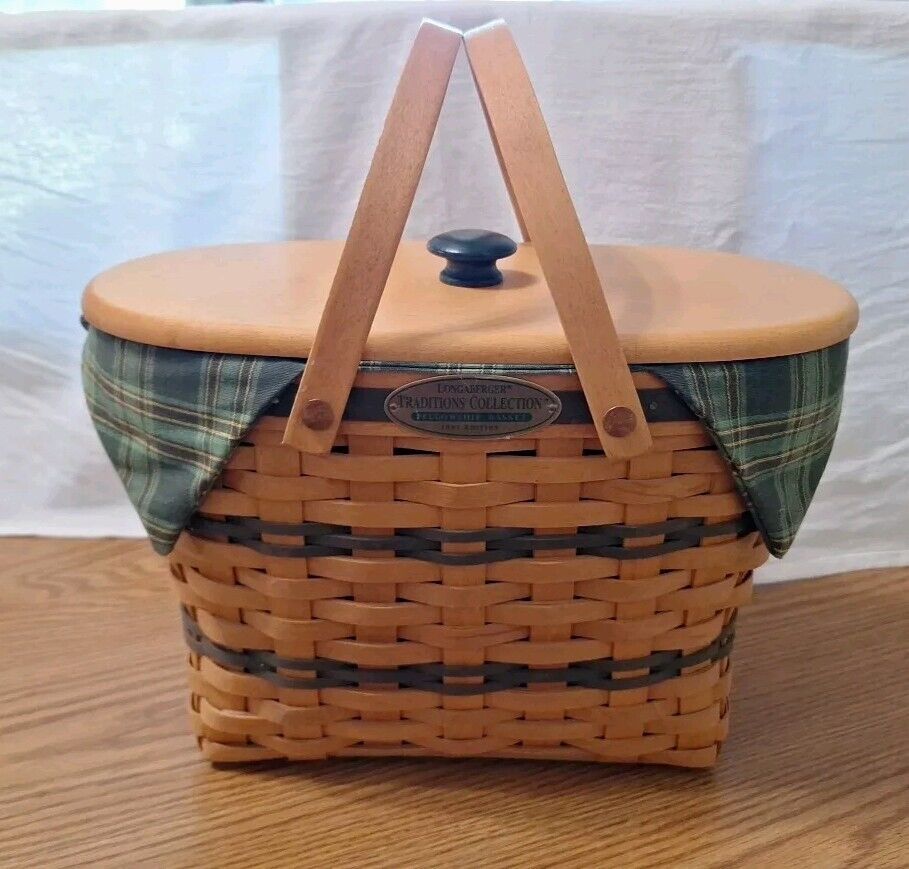 LONGABERGER Traditions Collection Fellowship Basket 1997 Liner Lid Protector 