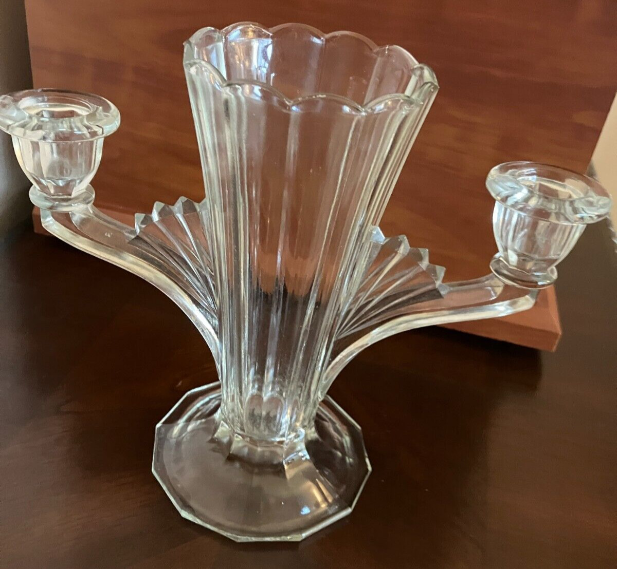 REDUCED   Jeanette Glass Deco Vase with 2 candleholders Circa 1935 - 1940