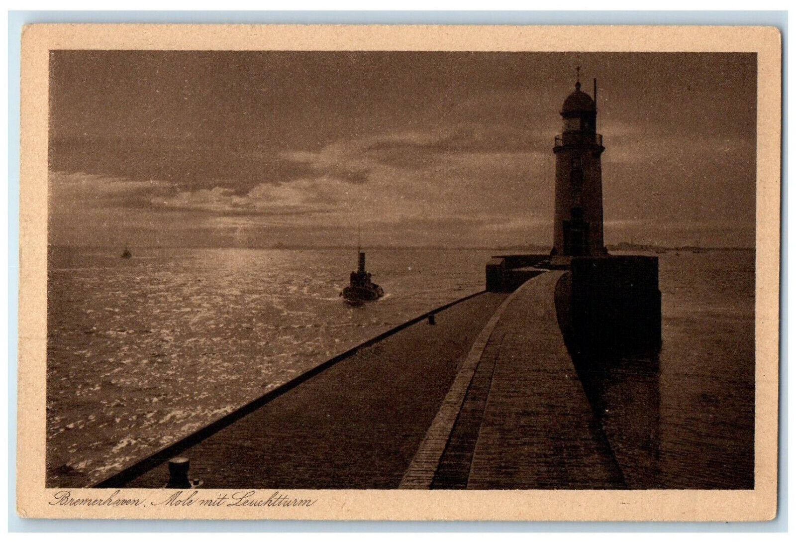 c1940\'s Mole With Lighthouse Bremerhaven Germany Unposted Vintage Postcard