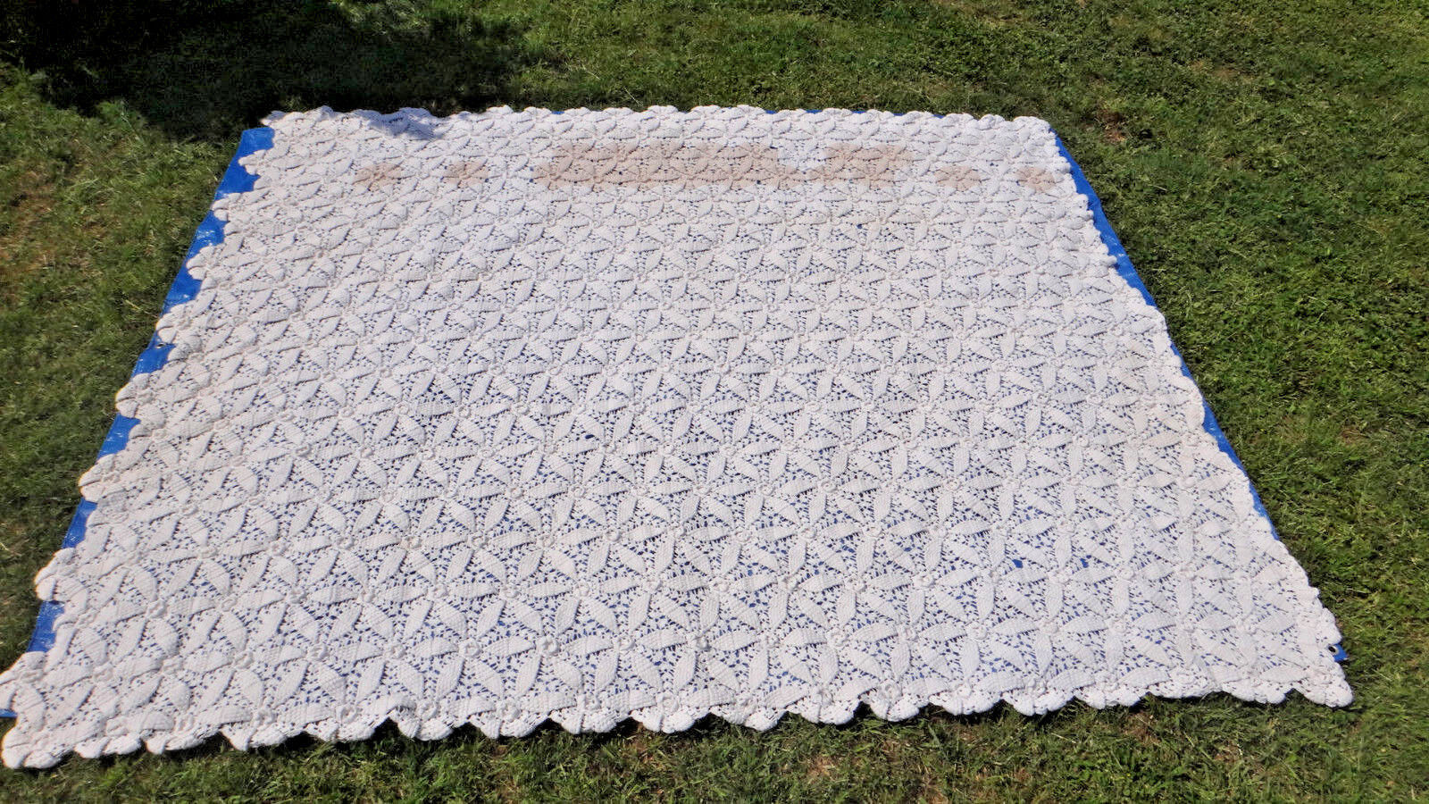 Antique 1920's Hand Crocheted Bedspread Scalloped Edge
