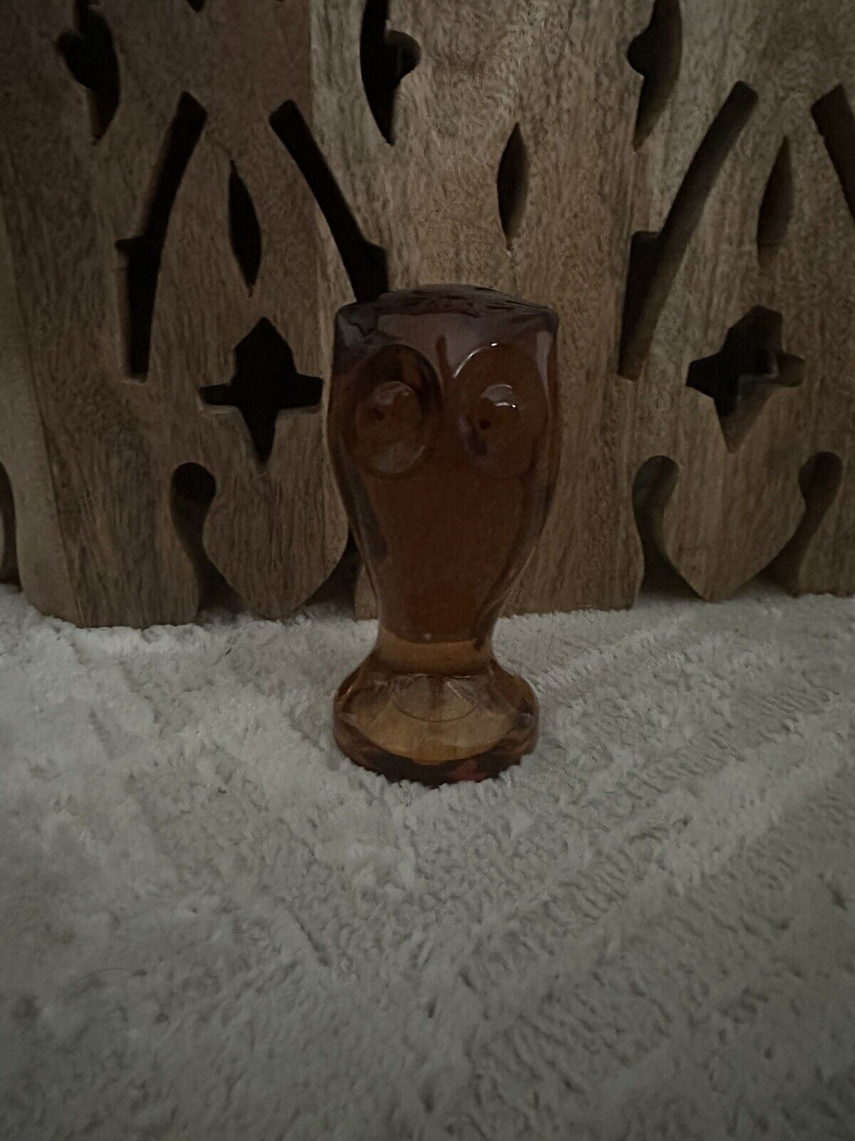 Vintage Amber Owl Heavy  Glass Figurine 4.5 Inches