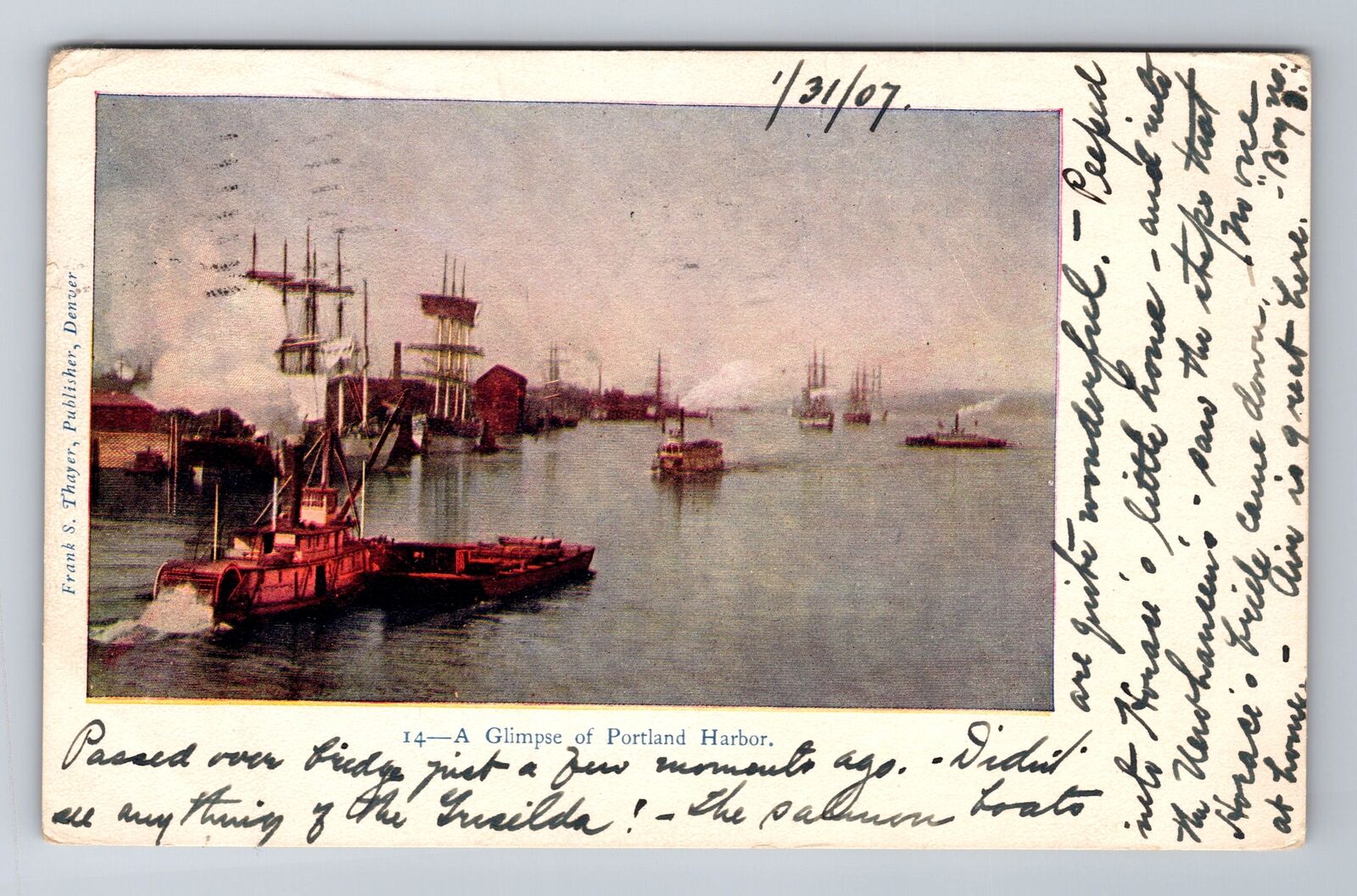Portland OR-Oregon, A Glimpse Portland Harbor, Vintage c1907 Souvenir Postcard