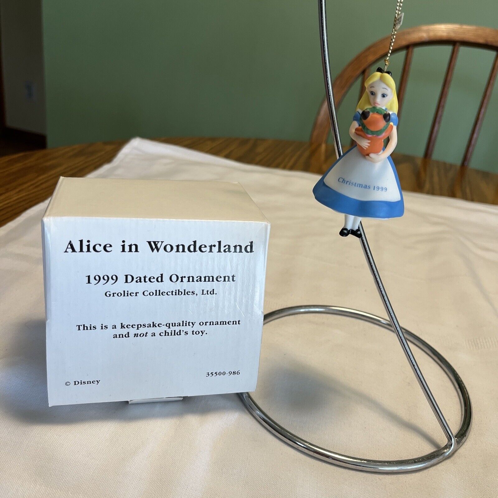 Alice in Wonderland Disney Grolier 1999 Dated Holiday Ornament  Original Box