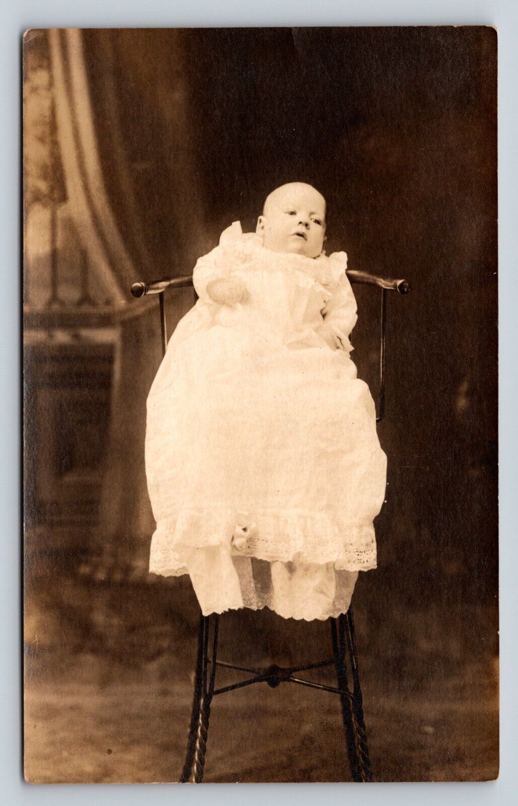 RPPC Infant Boy Wears White Gown in Chair AZO 1918-1930 VTG Postcard 1531