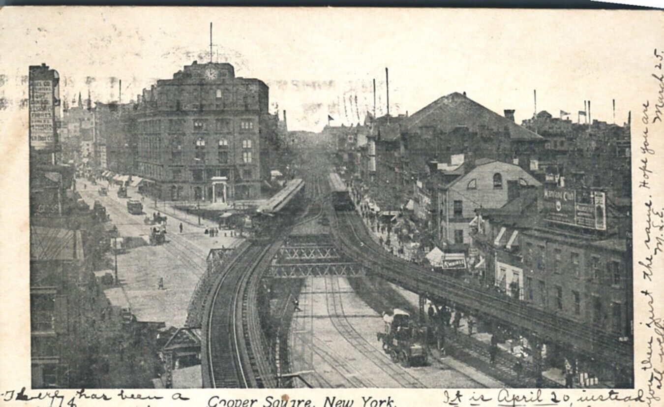 Aerial View Cooper Square New York City IPC 1906 UDB Postcard Railway Tracks