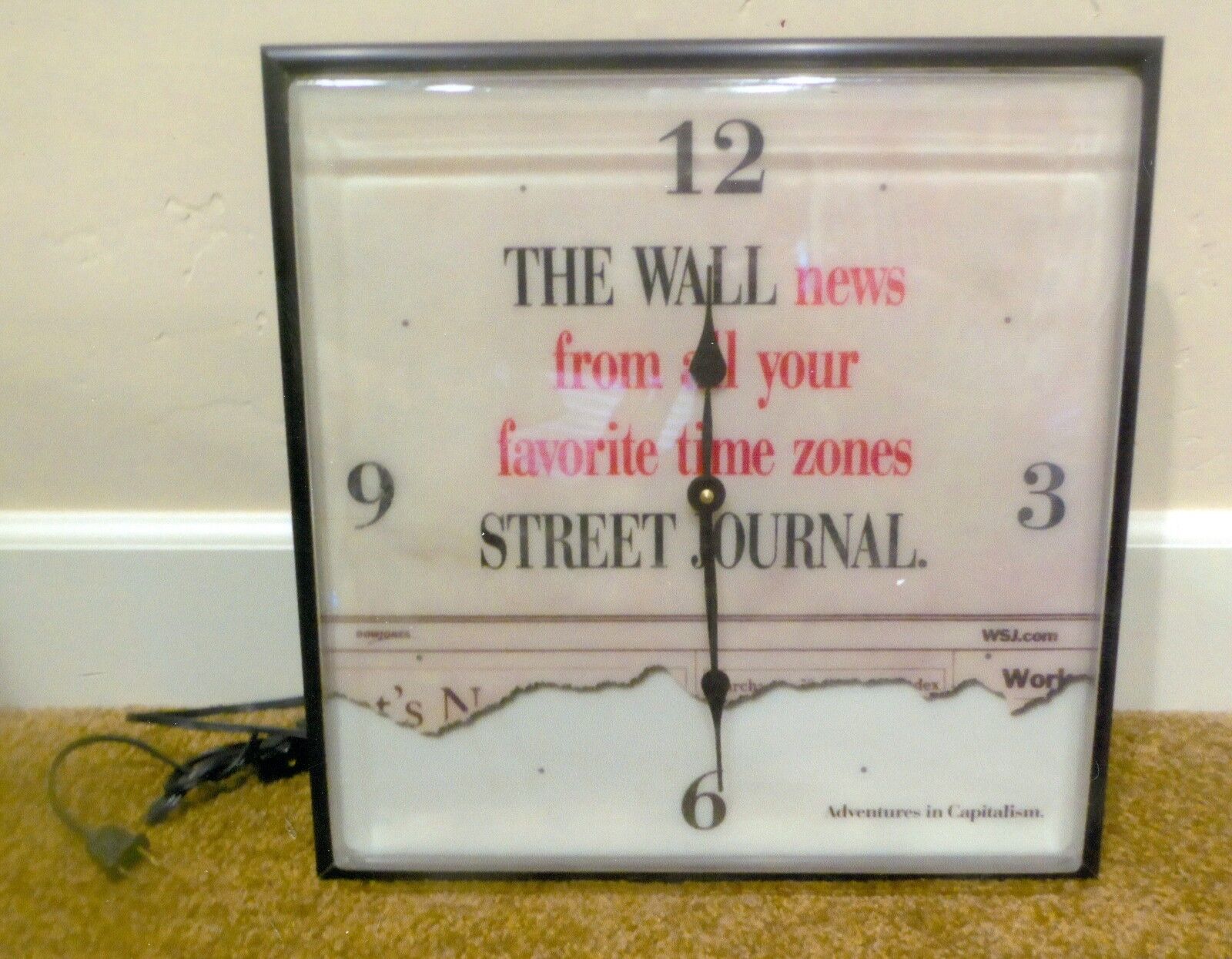 Working 1960’s/1970’s Wall Street Journal Advertising Wall Clock, 14 ½ Inches