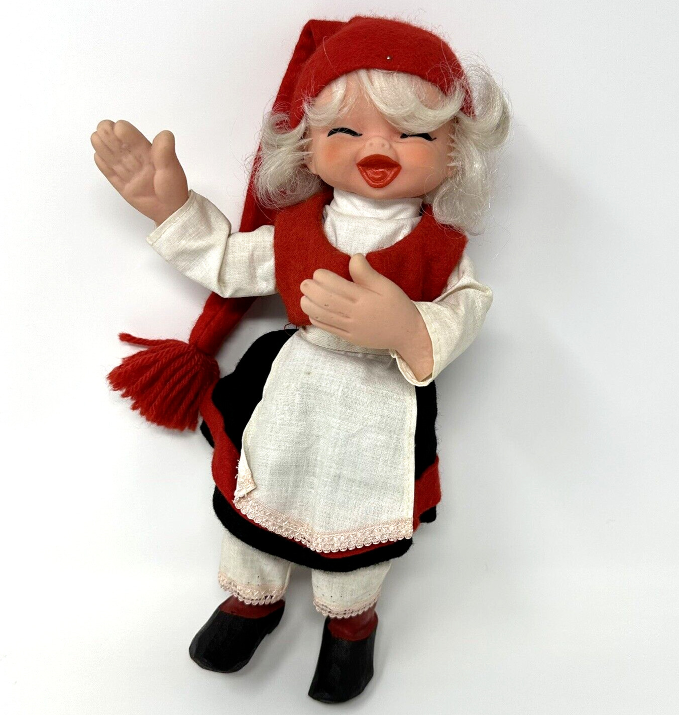 Arne Hasle Nisse Gnome Girl Woman Red Cap Dress Norwegian Elf Doll Christmas 11
