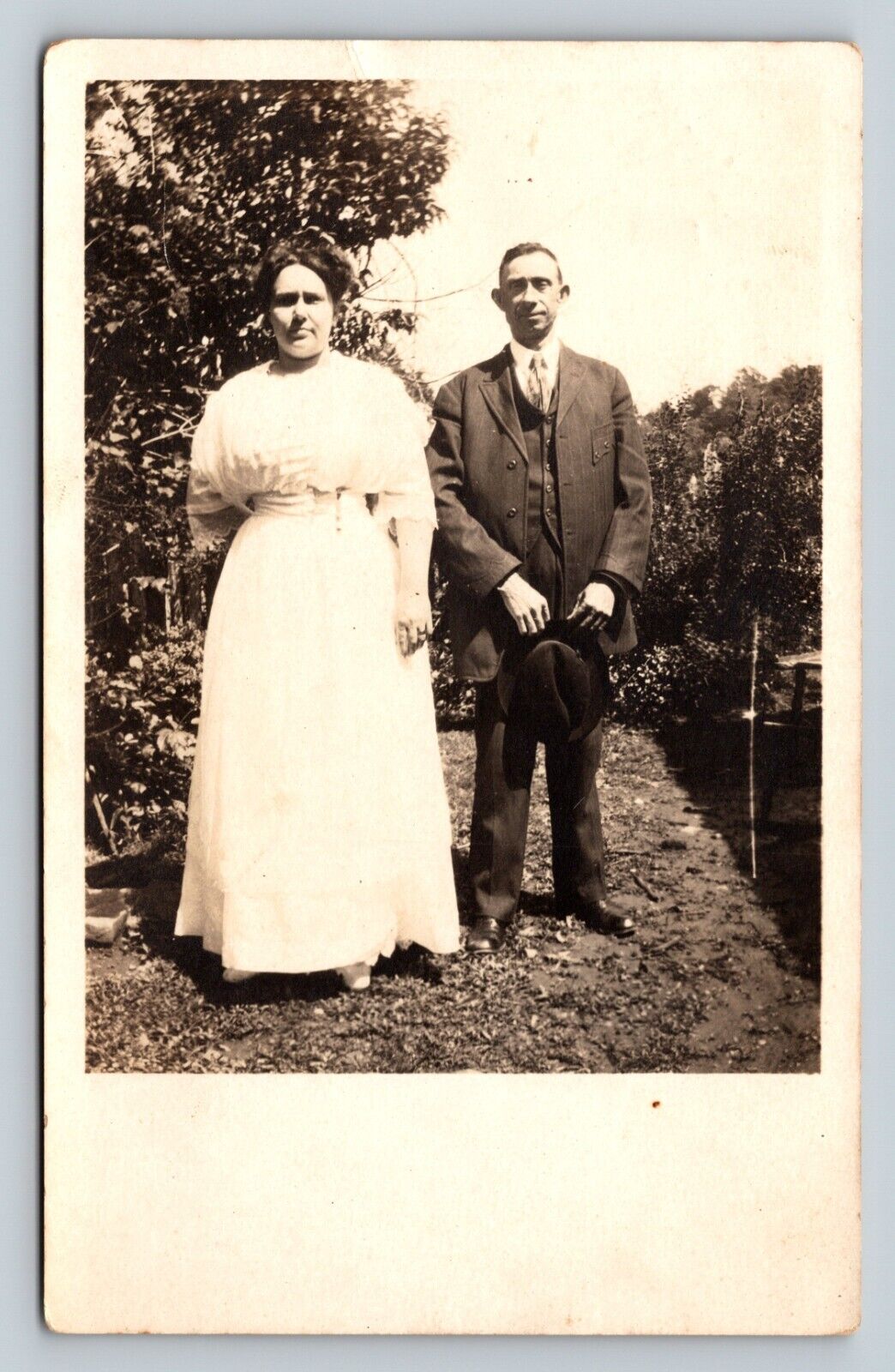 RPPC Man w/Lady in White High Waisted Dress AZO 1904-1918 ANTIQUE Postcard 1434